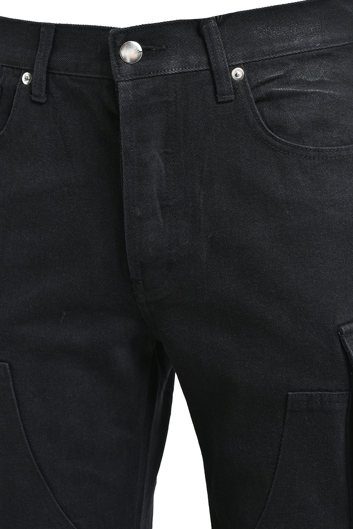 COATING DOUBLE KNEE FLARE DENIM / BLACK