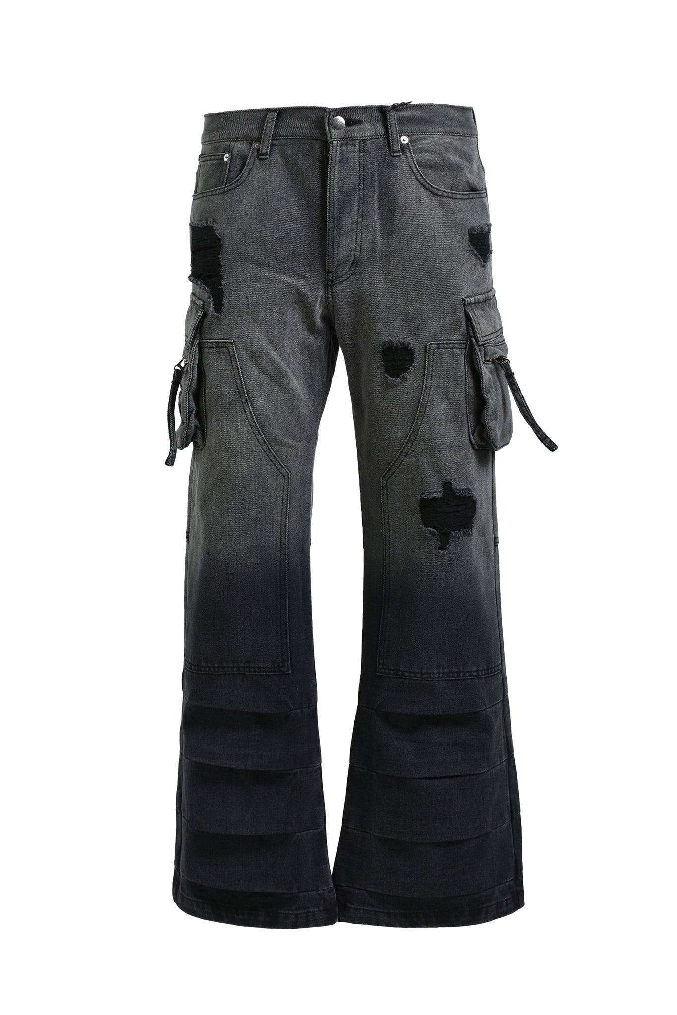 BLEACH DOUBLE KNEE FLARE DENIM / BLACK