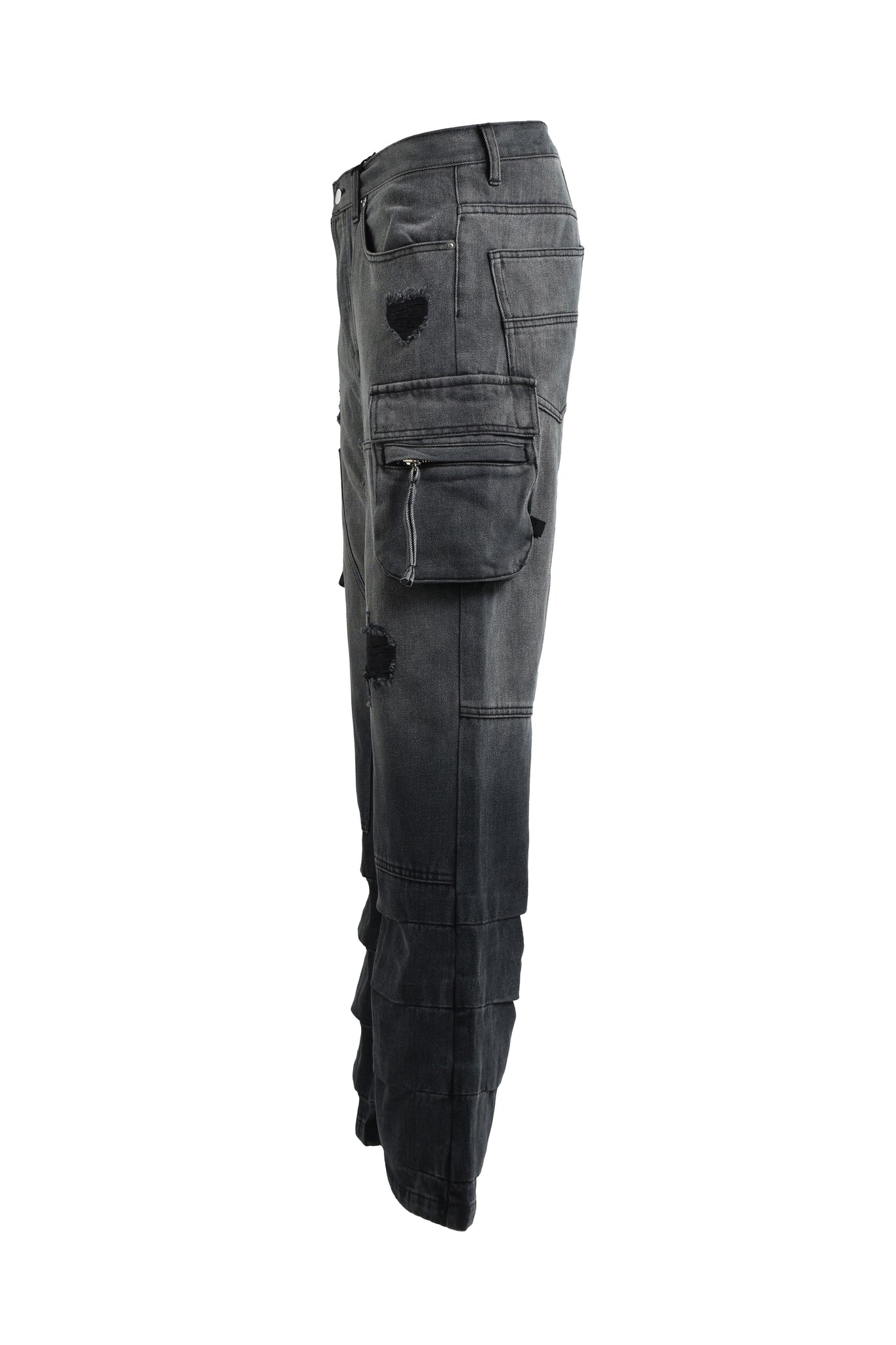 BLEACH DOUBLE KNEE FLARE DENIM / BLACK