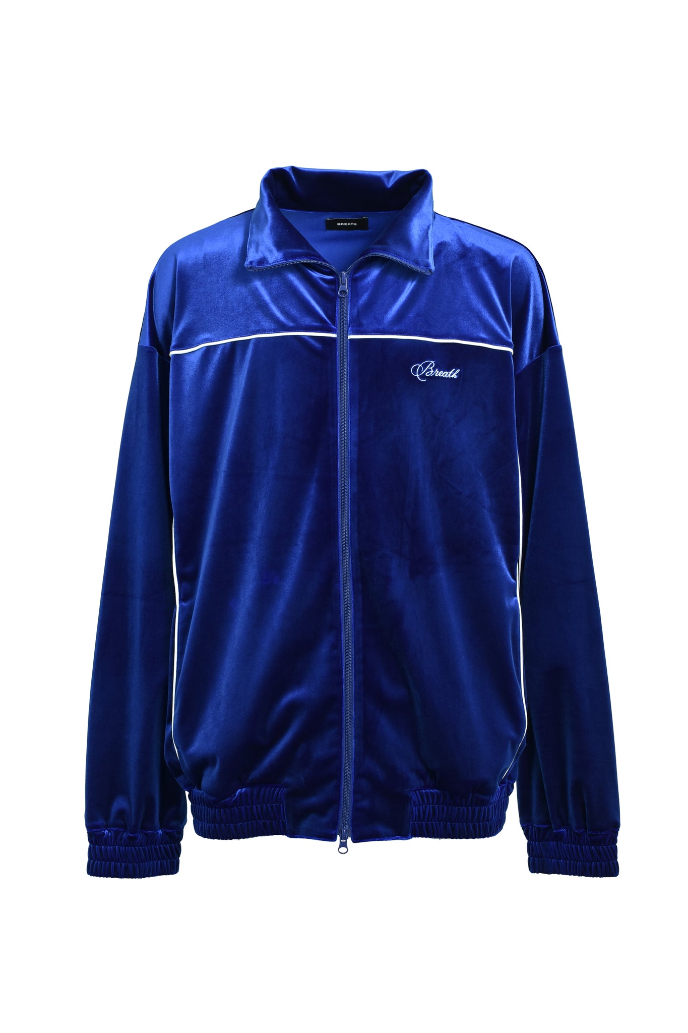 SCRIPT LOGO PIPING VELOUR JACKET / BLUE