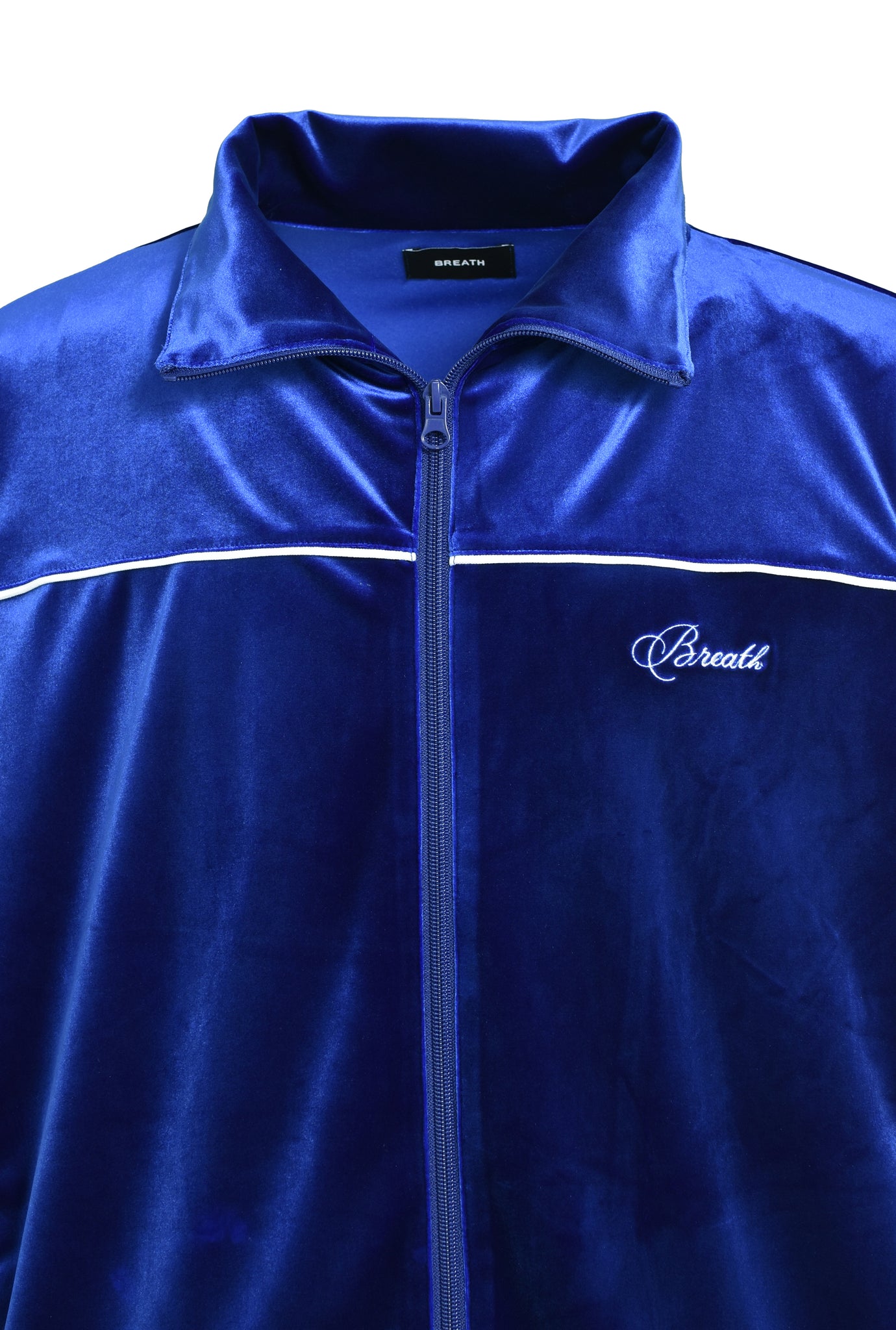 SCRIPT LOGO PIPING VELOUR JACKET / BLUE