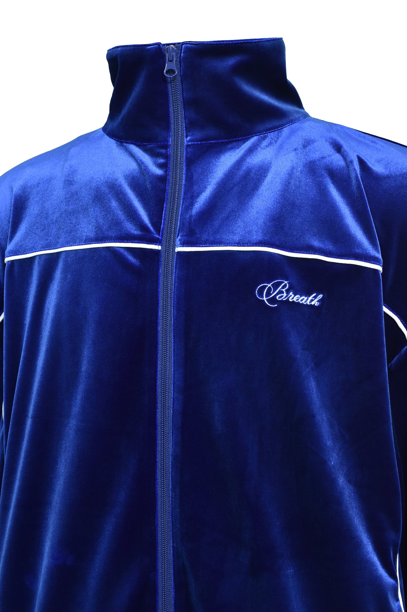 SCRIPT LOGO PIPING VELOUR JACKET / BLUE
