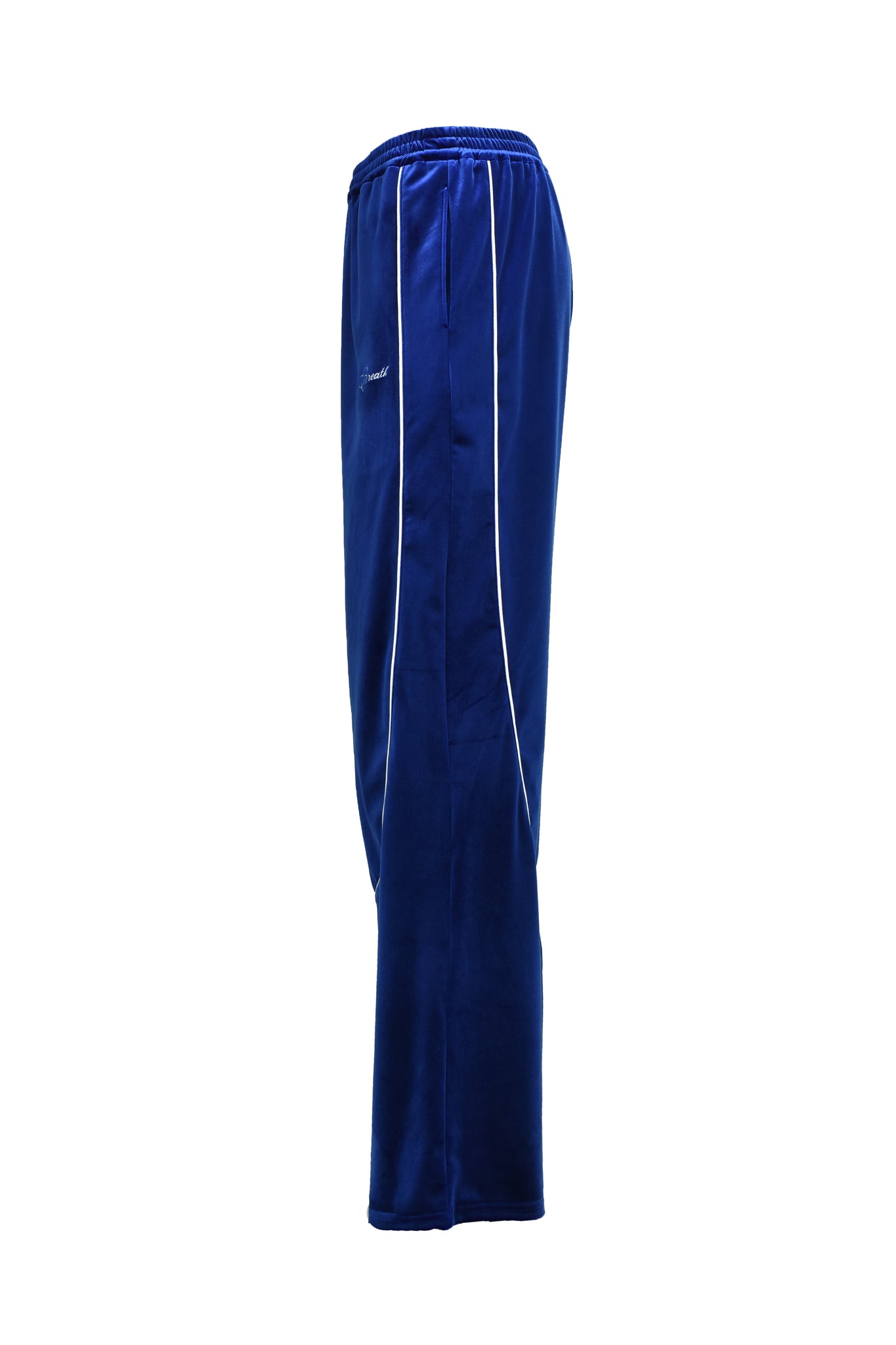 SCRIPT LOGO PIPING VELOUR TRACK PANTS / BLUE