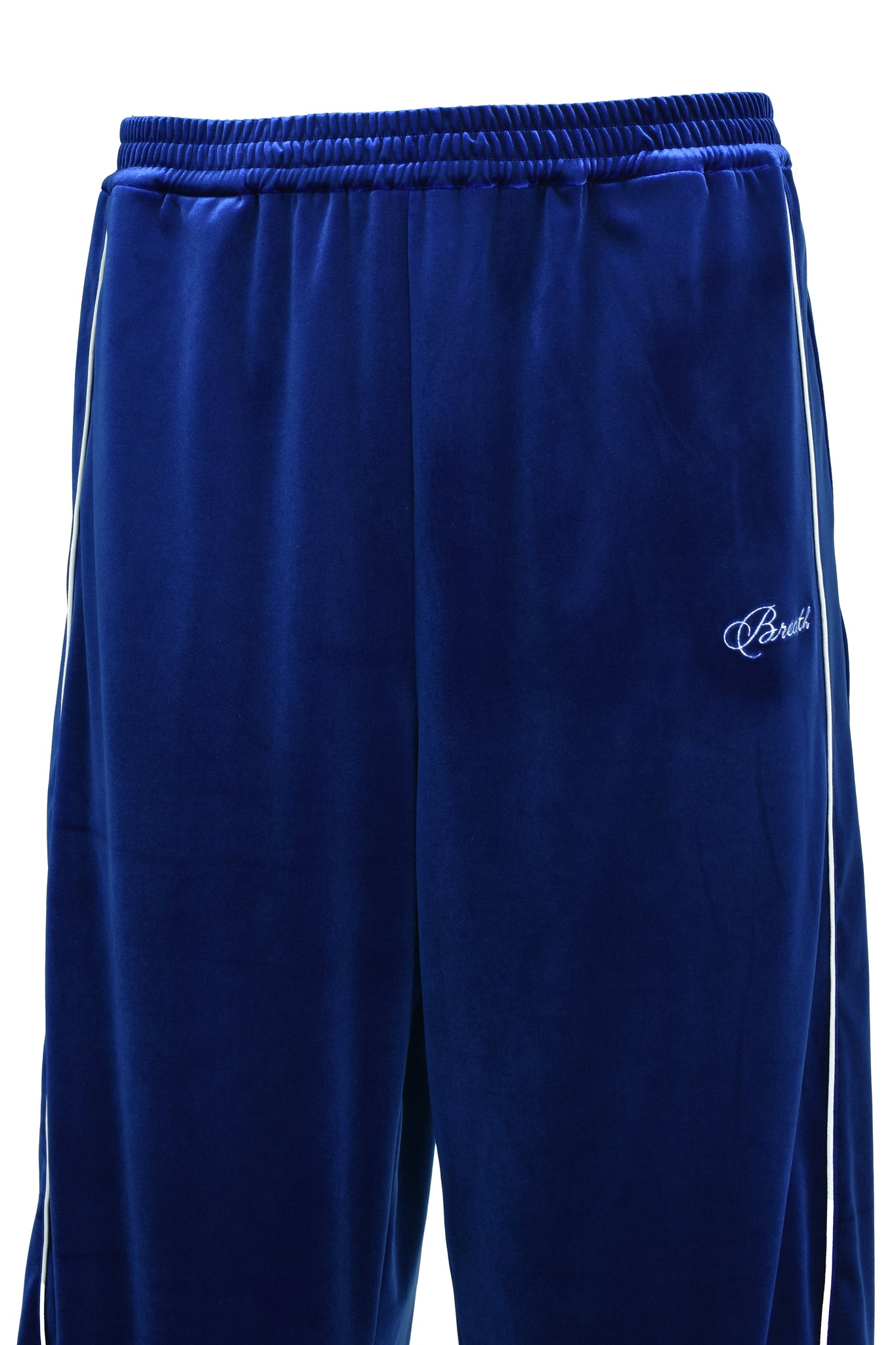 SCRIPT LOGO PIPING VELOUR TRACK PANTS / BLUE