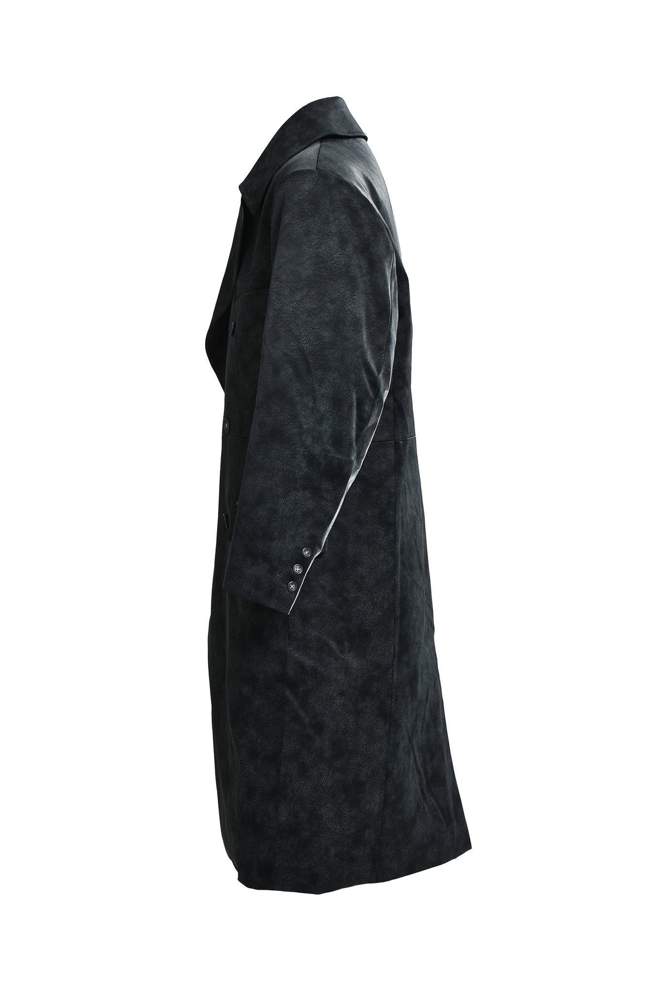 FAUX LEATHER DOUBLE BREASTED COAT / BLACK
