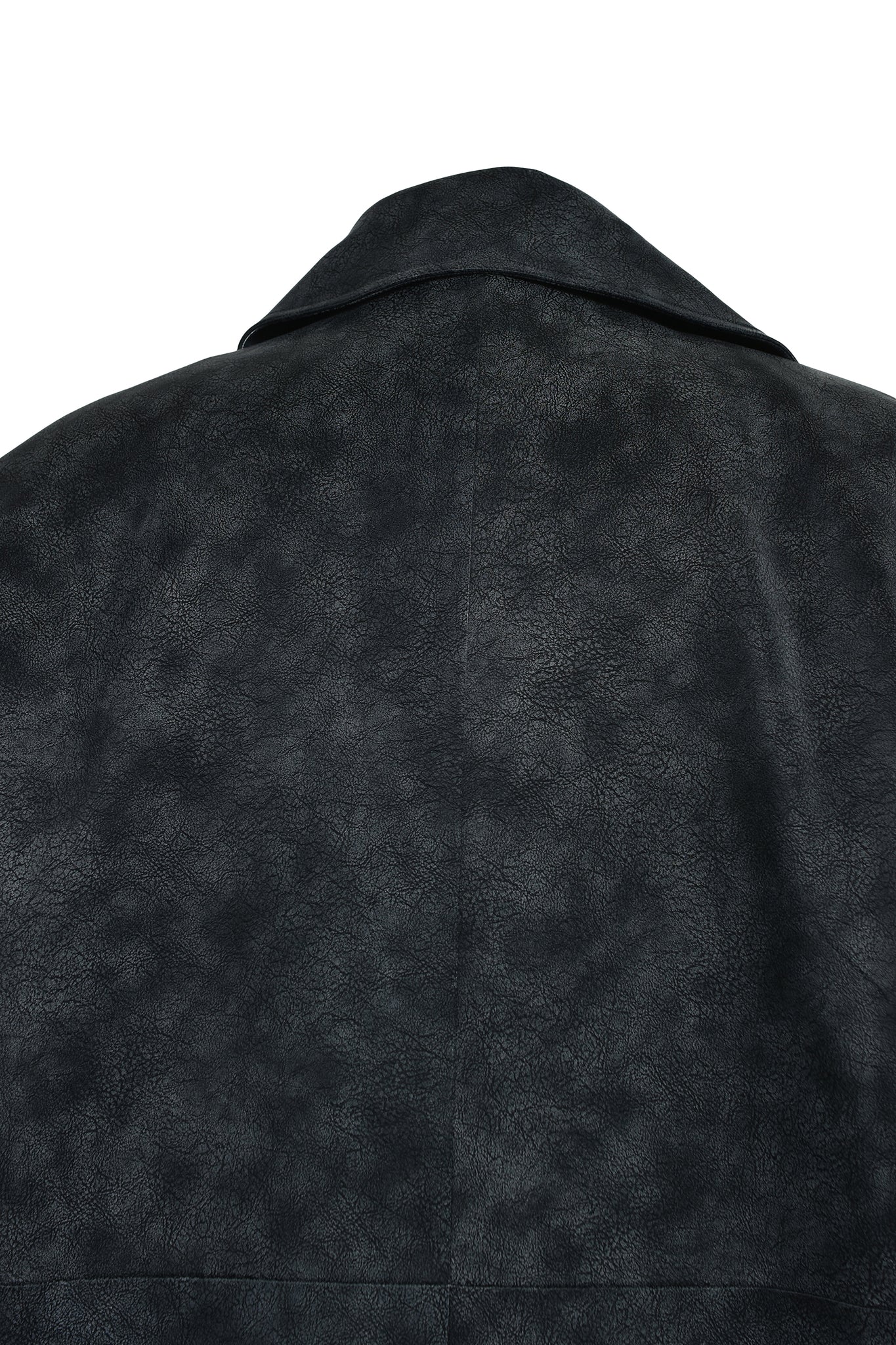 FAUX LEATHER DOUBLE BREASTED COAT / BLACK