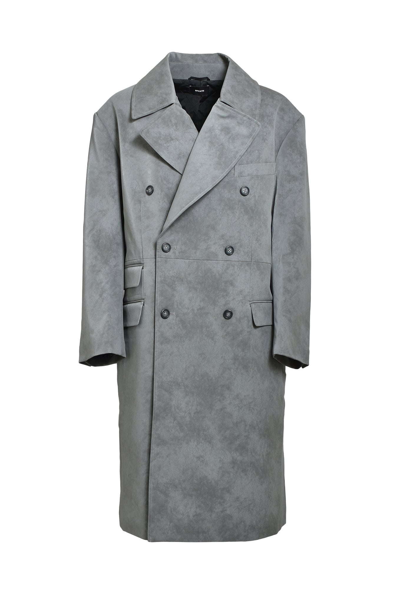 FAUX LEATHER DOUBLE BREASTED COAT / GREY