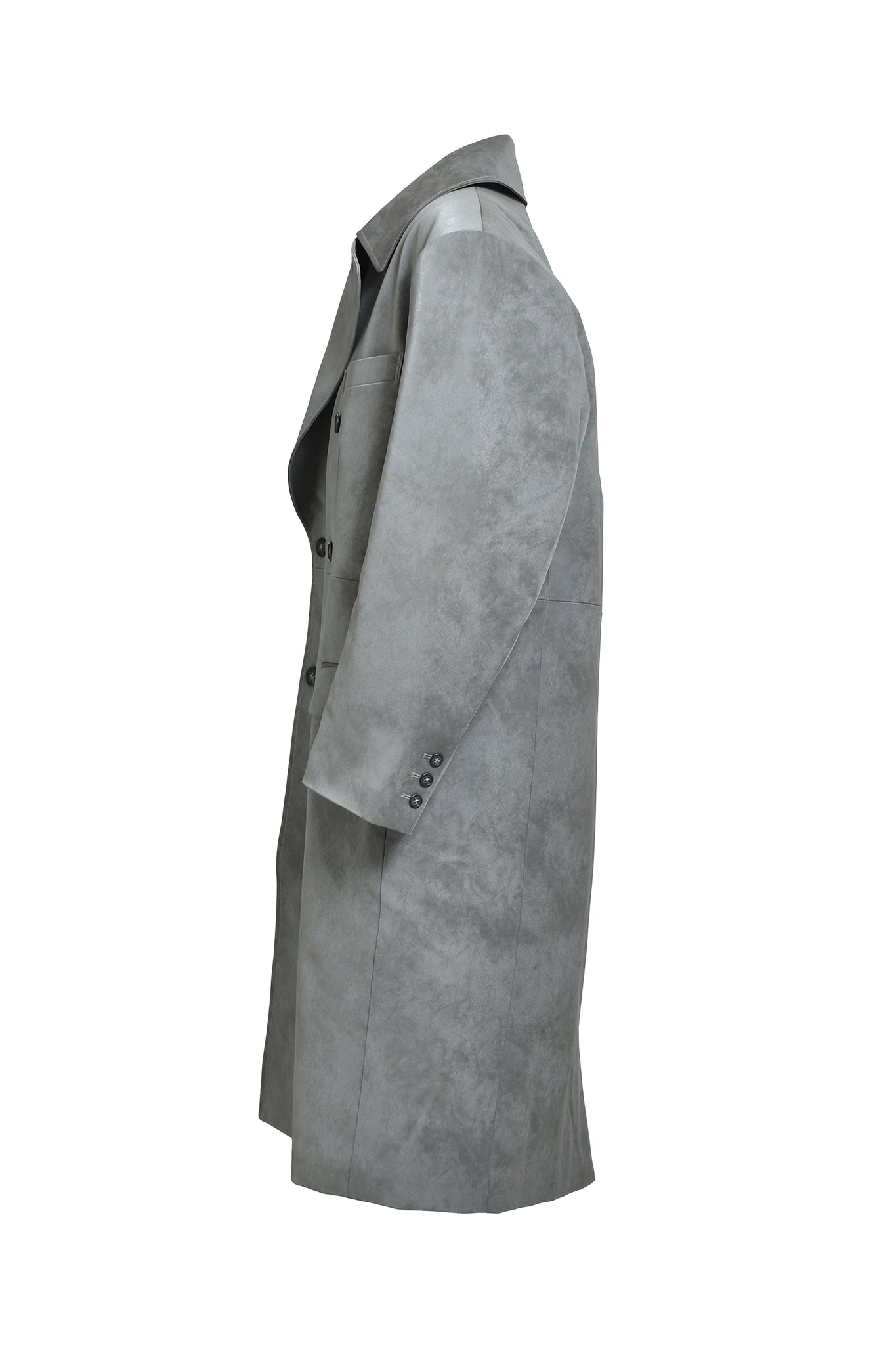 FAUX LEATHER DOUBLE BREASTED COAT / GREY