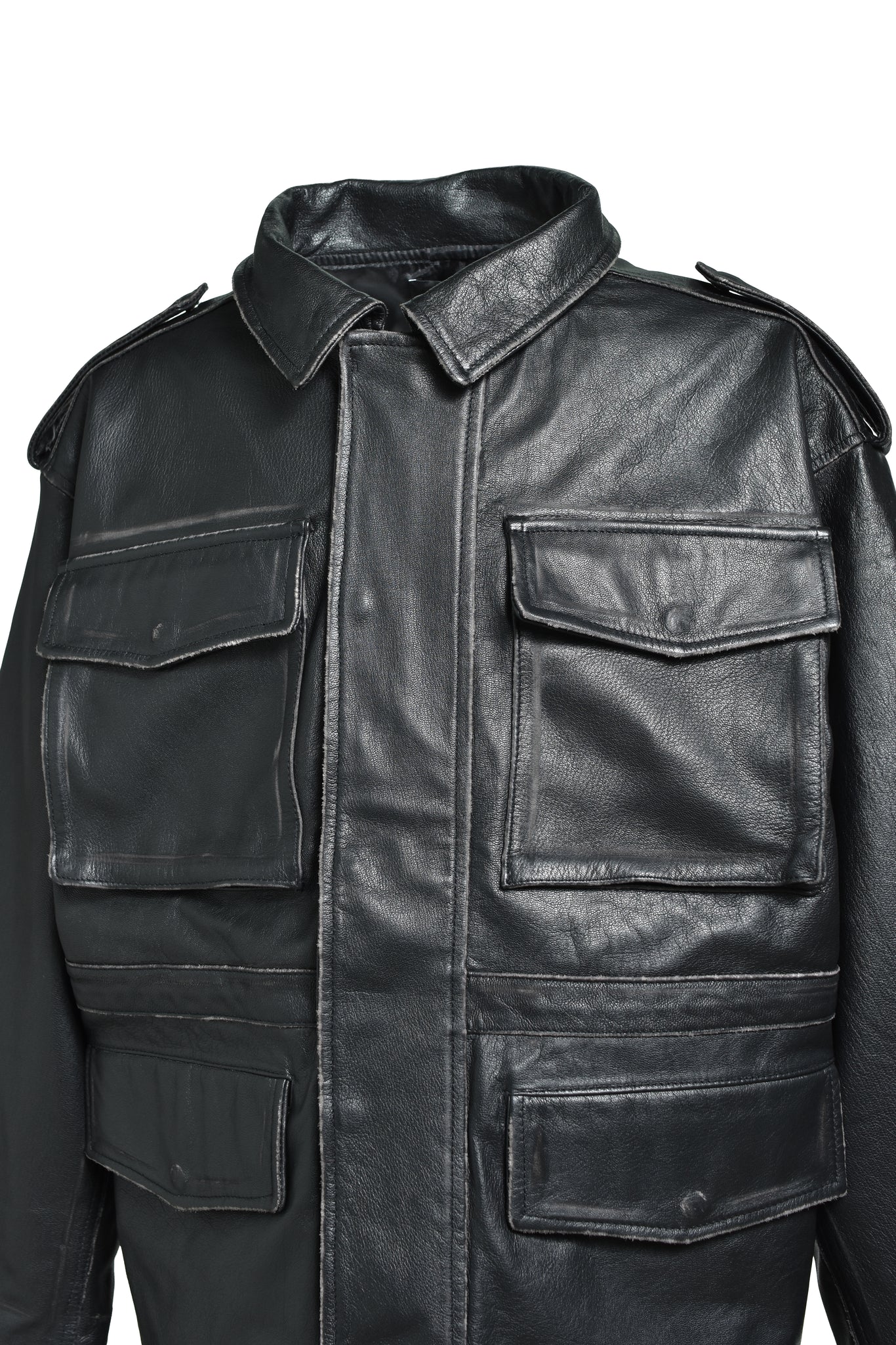 WASH LEATHER M-65 JACKET / BLACK