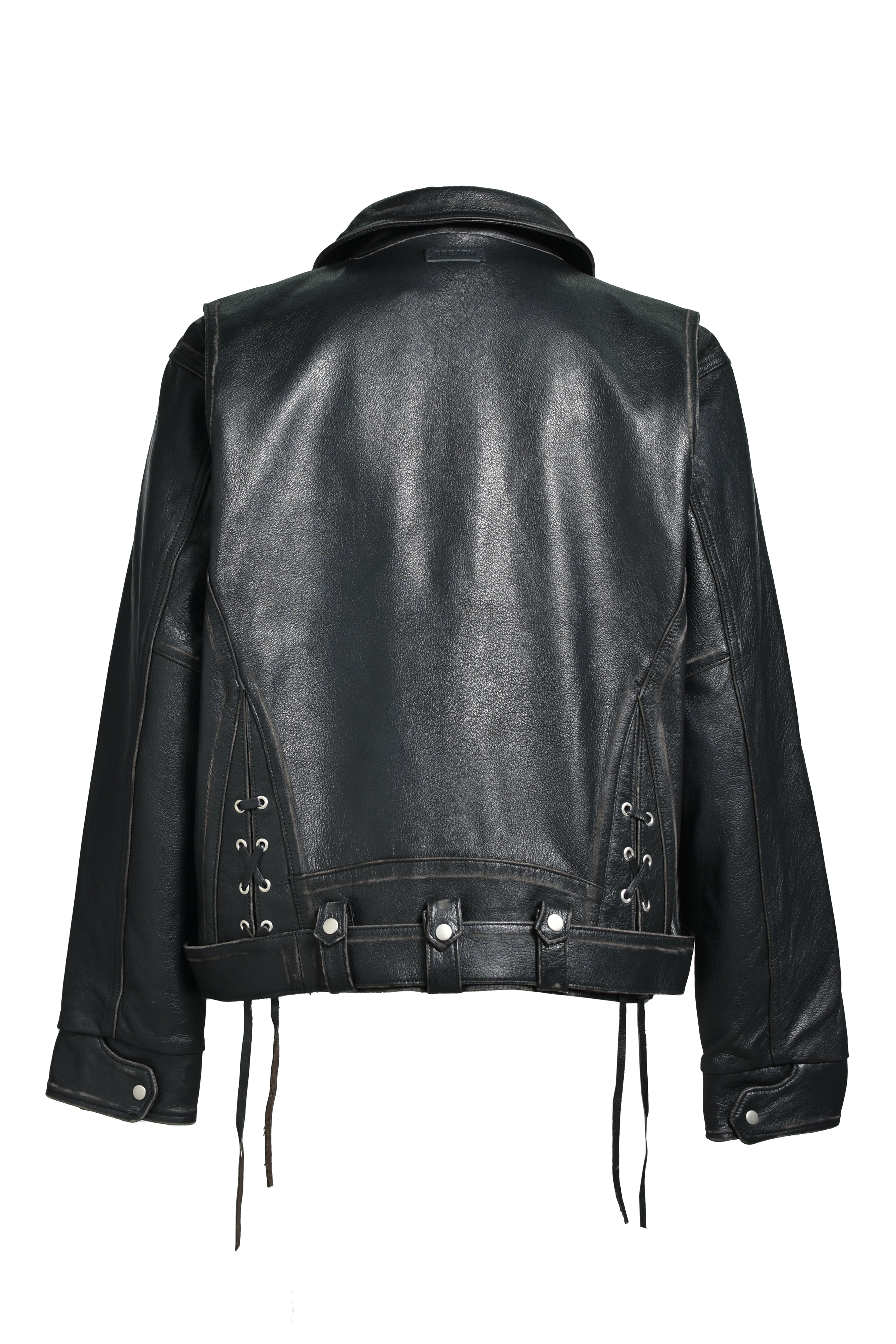 WASH LEATHER SINGLE RIDERS JACKET / BLACK – BREATH - サイズ 着丈