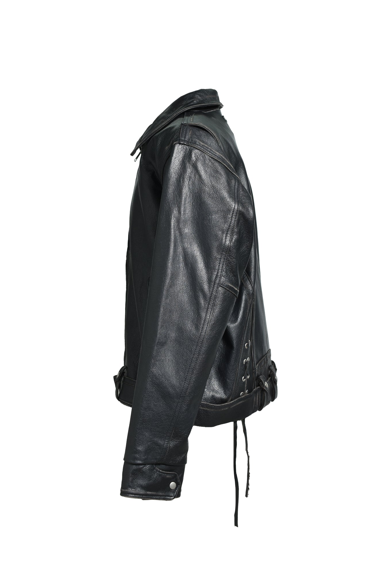 WASH LEATHER SINGLE RIDERS JACKET / BLACK