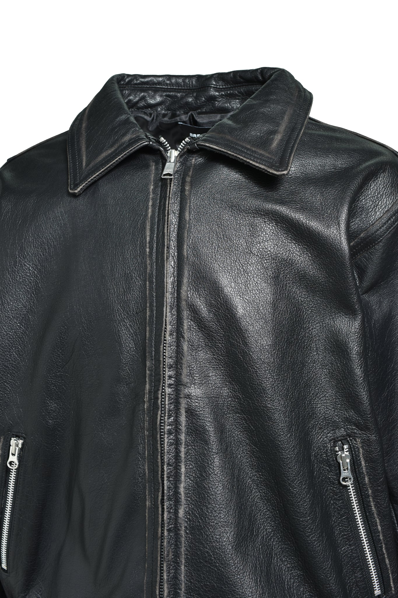 WASH LEATHER SINGLE RIDERS JACKET / BLACK
