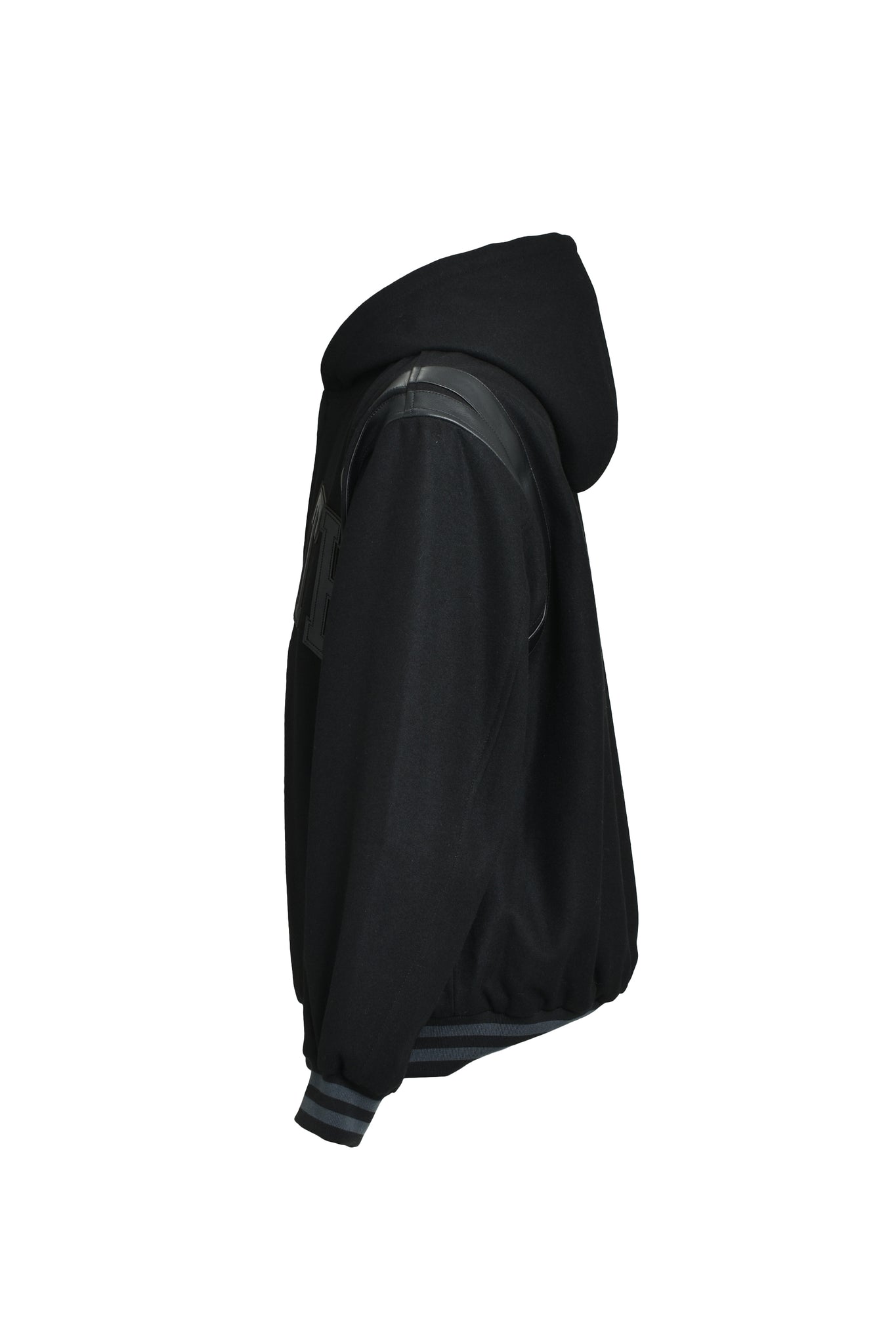 ARCH LOGO HOODED VARSITY JACKET / BLACK BLACK