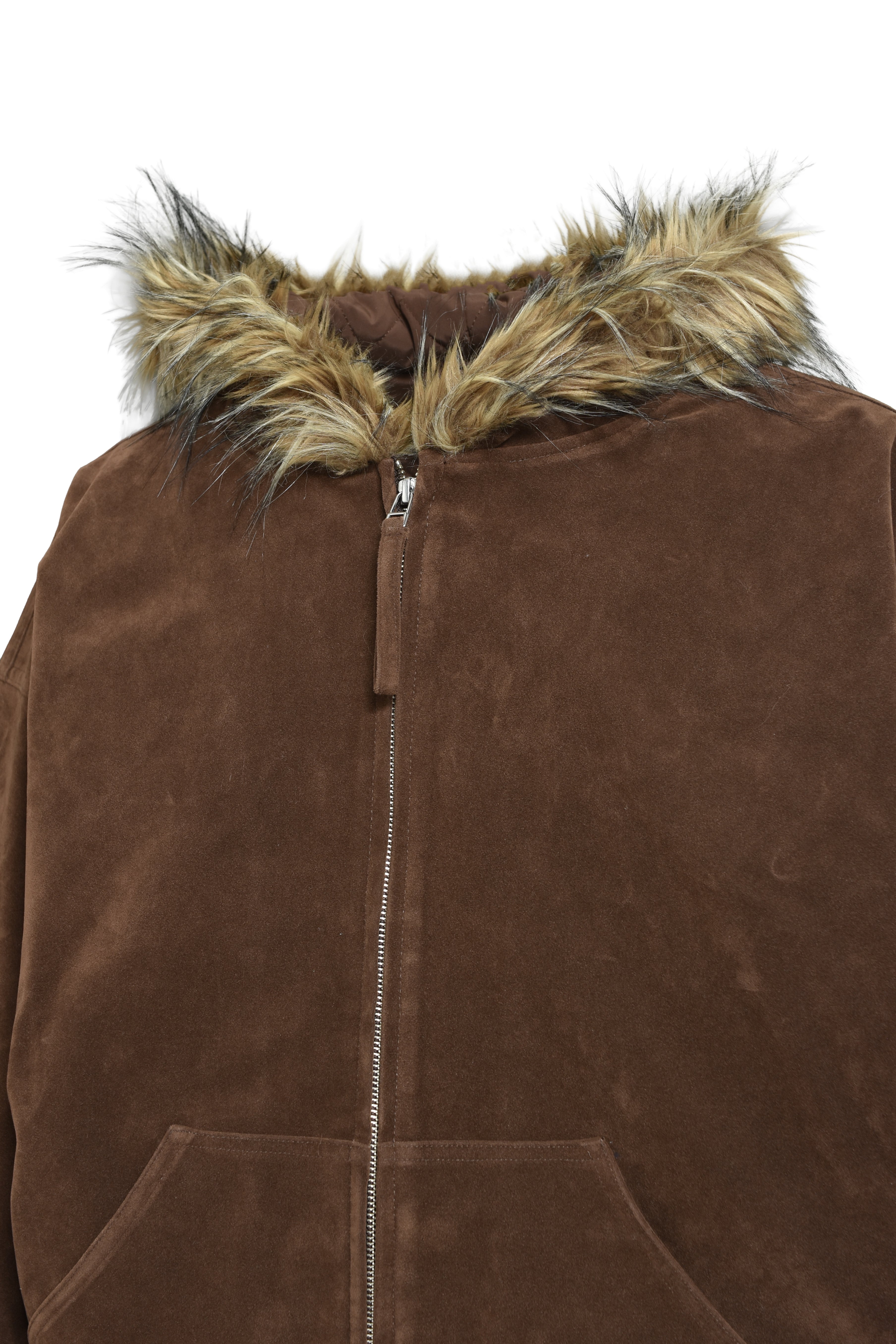 FAUX LEATHER FUR HOODED JACKET / BROWN – BREATH - サイズ 着丈 身幅