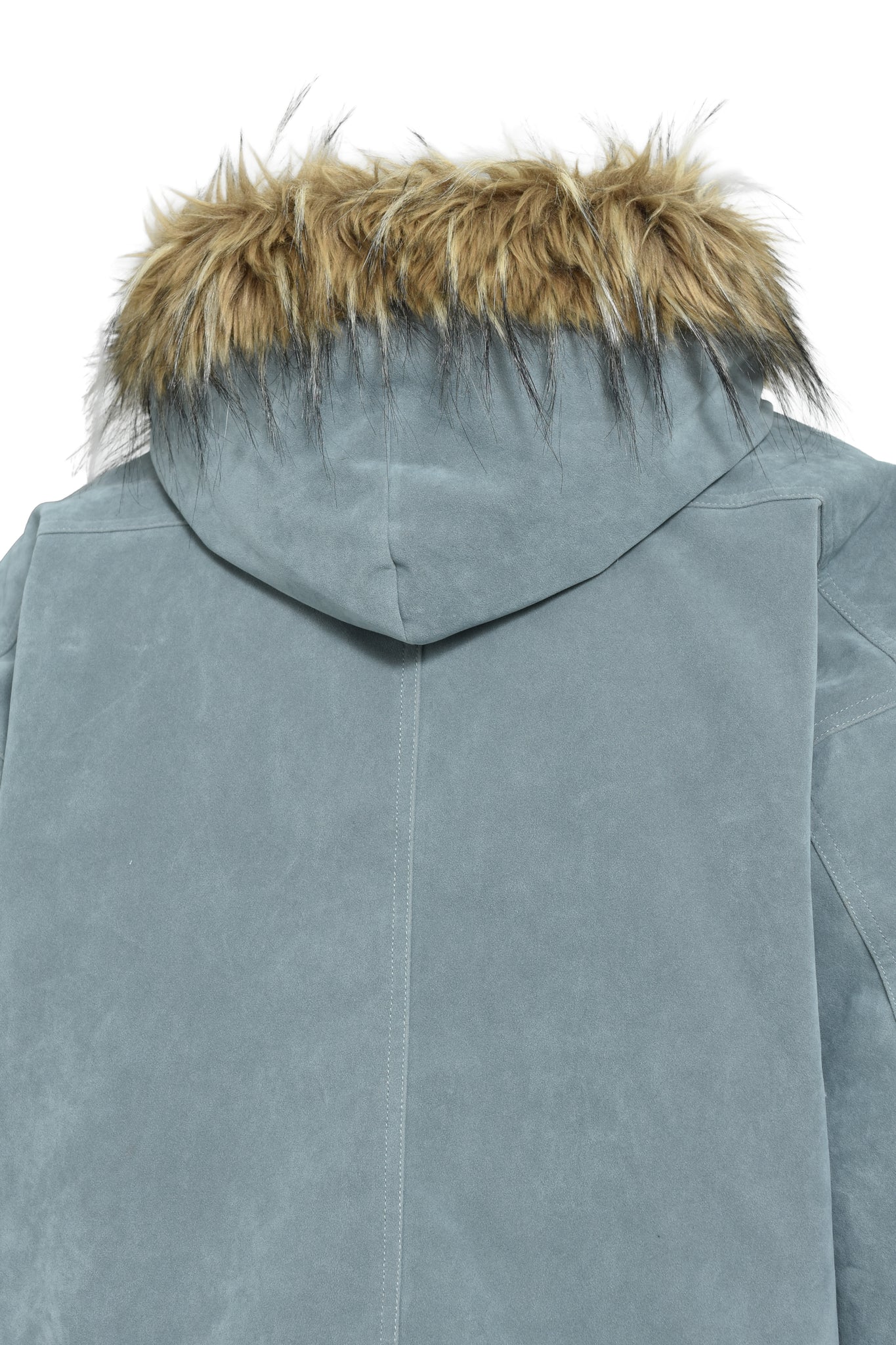 FAUX LEATHER FUR HOODED JACKET / ICE