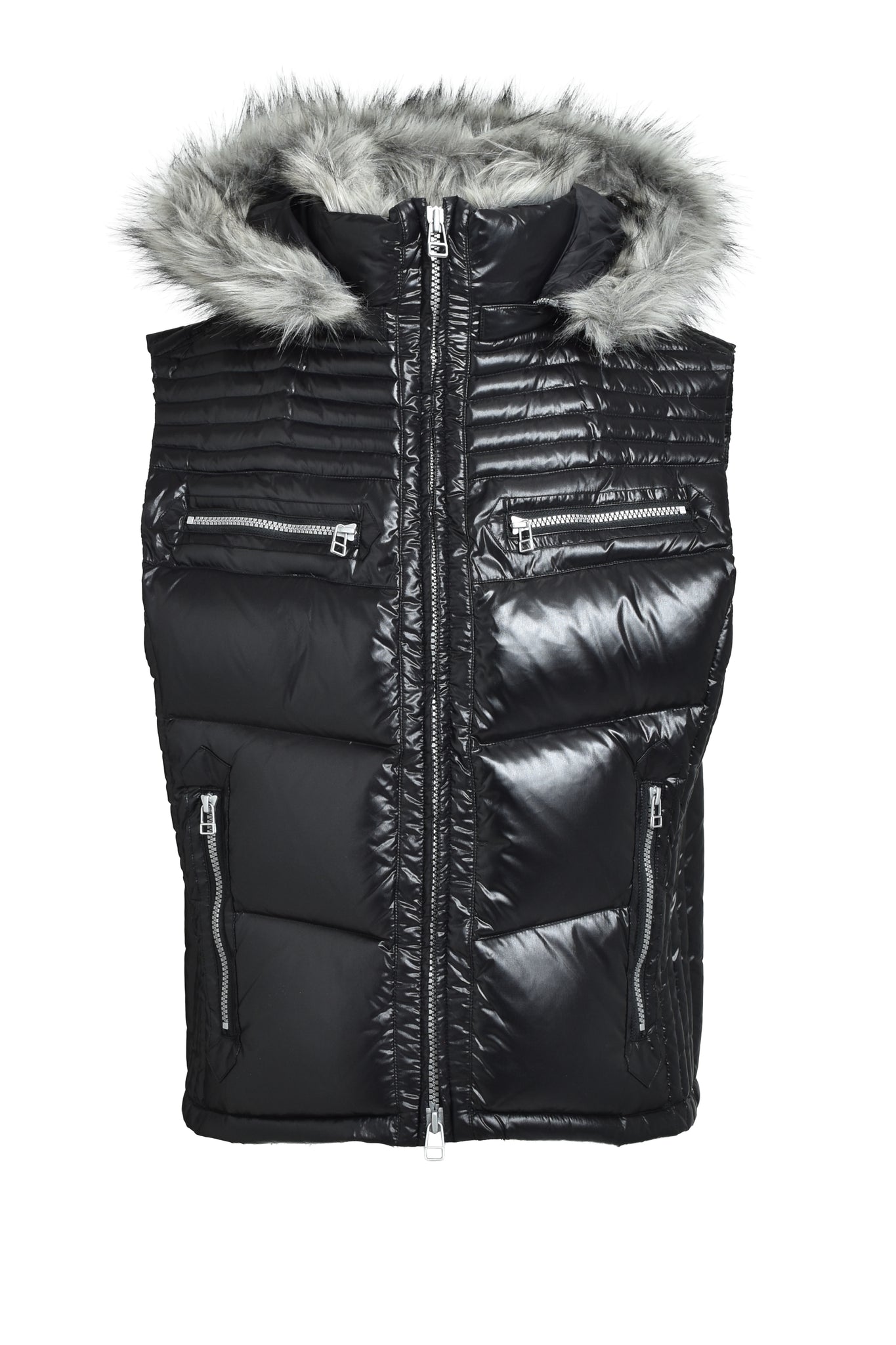 FUR SHINY DOWN VEST / BLACK
