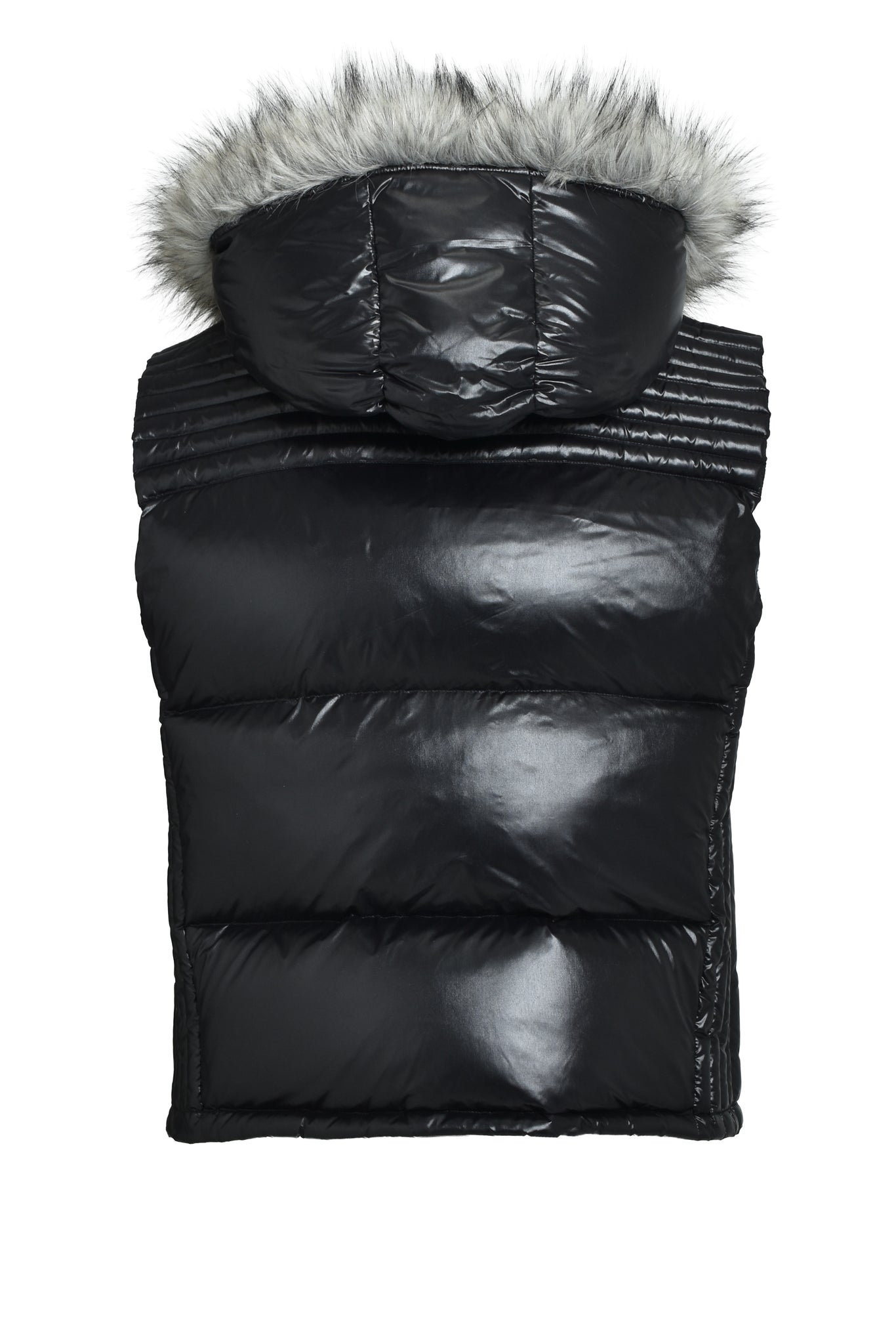 FUR SHINY DOWN VEST / BLACK
