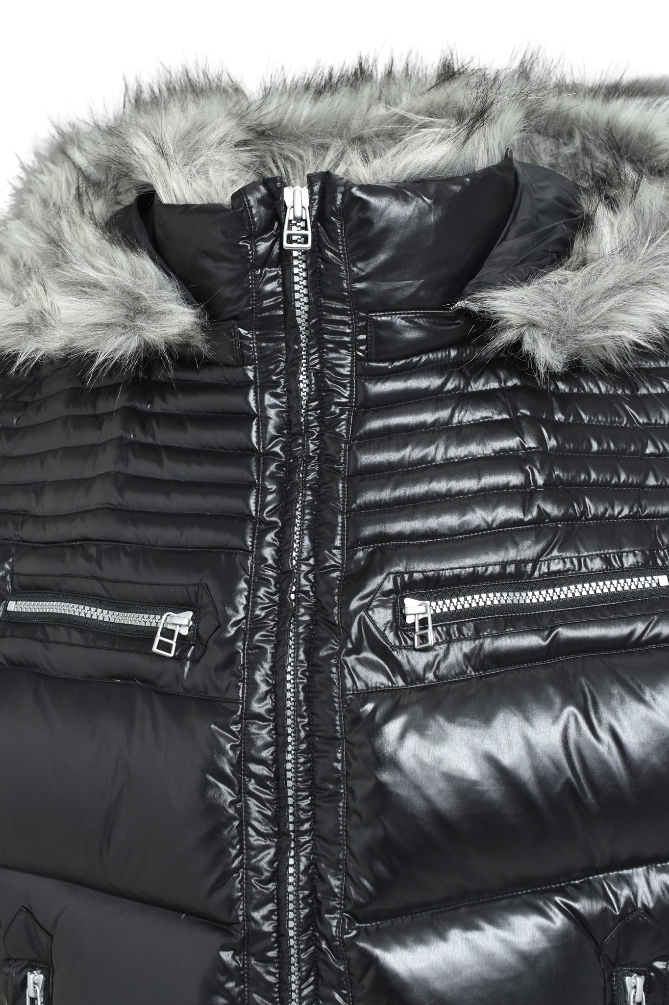 FUR SHINY DOWN VEST / BLACK