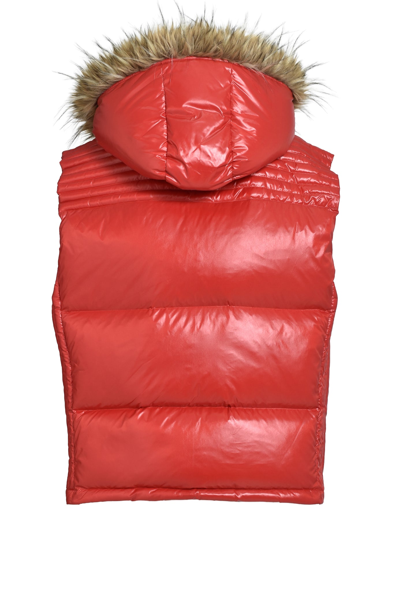 FUR SHINY DOWN VEST / RED