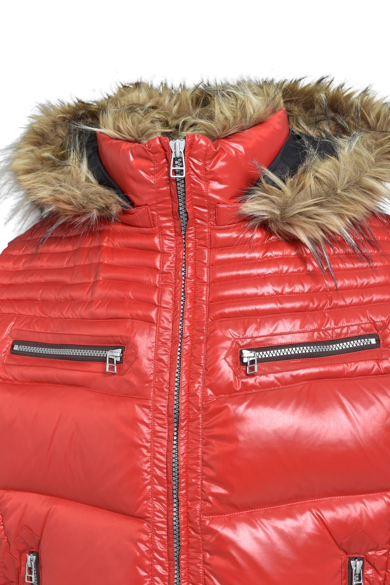 FUR SHINY DOWN VEST / RED