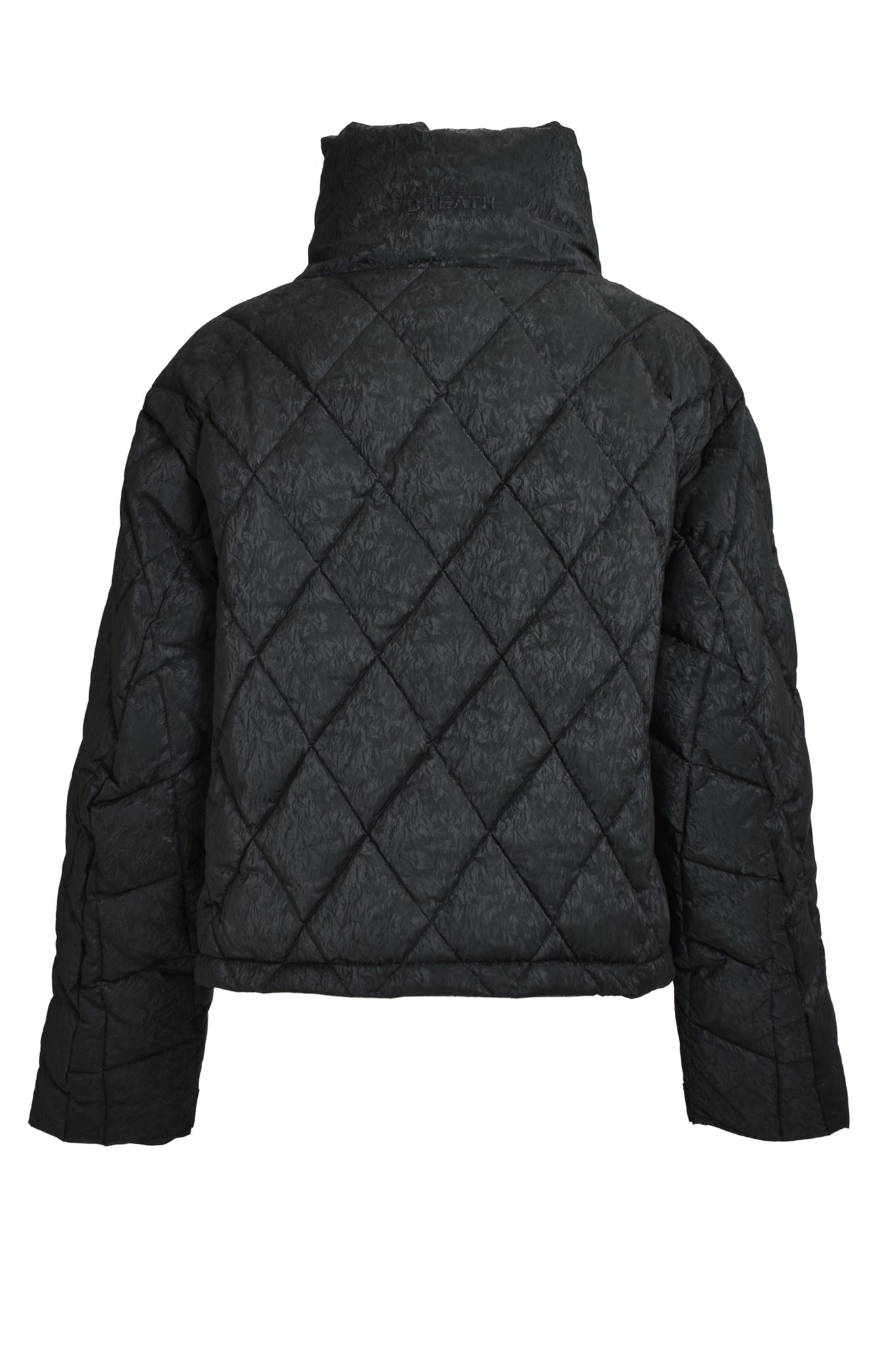 FAUX LEATHER SHINY QUILTING DOWN JACKET / BLACK
