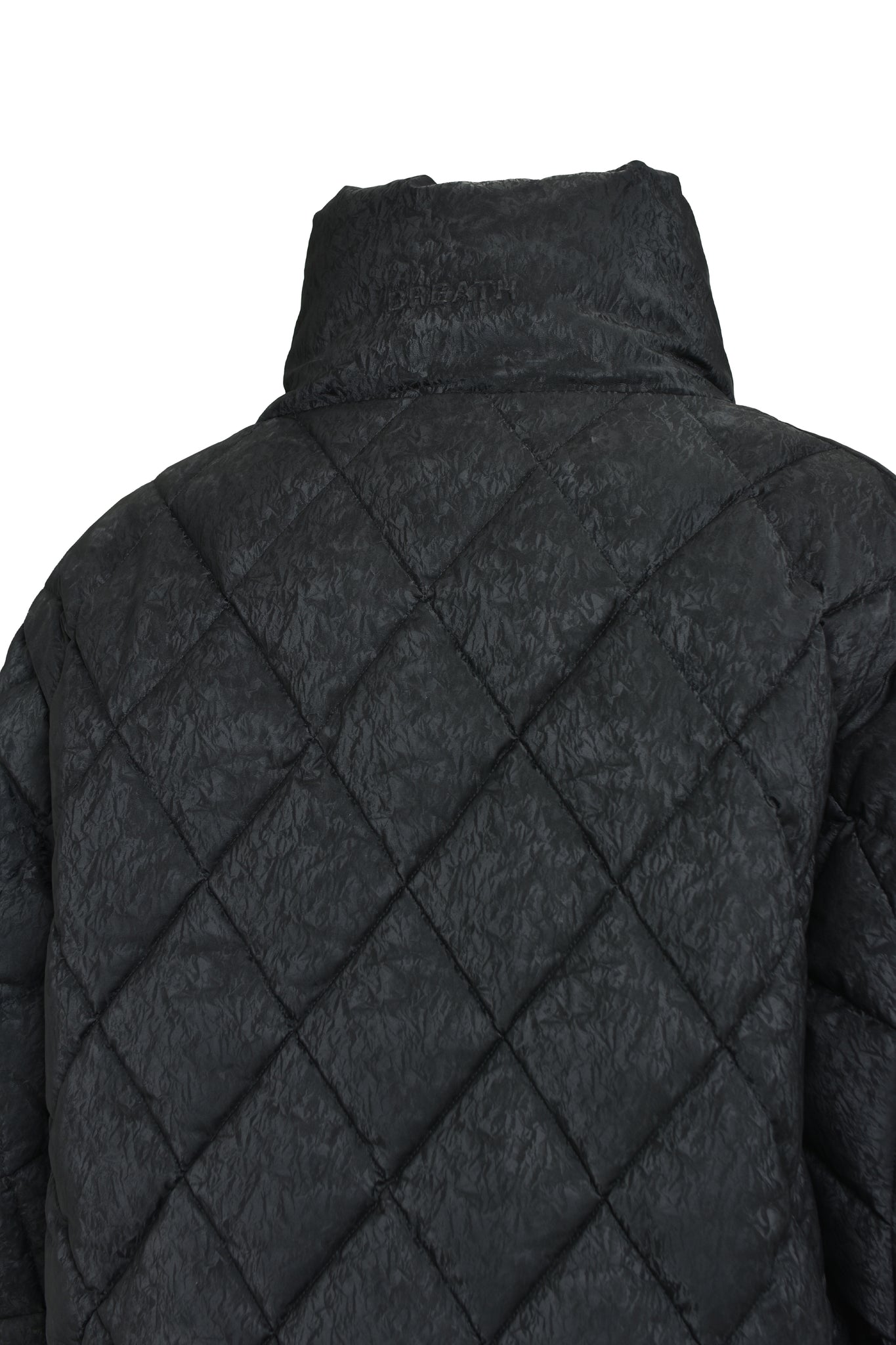 FAUX LEATHER SHINY QUILTING DOWN JACKET / BLACK