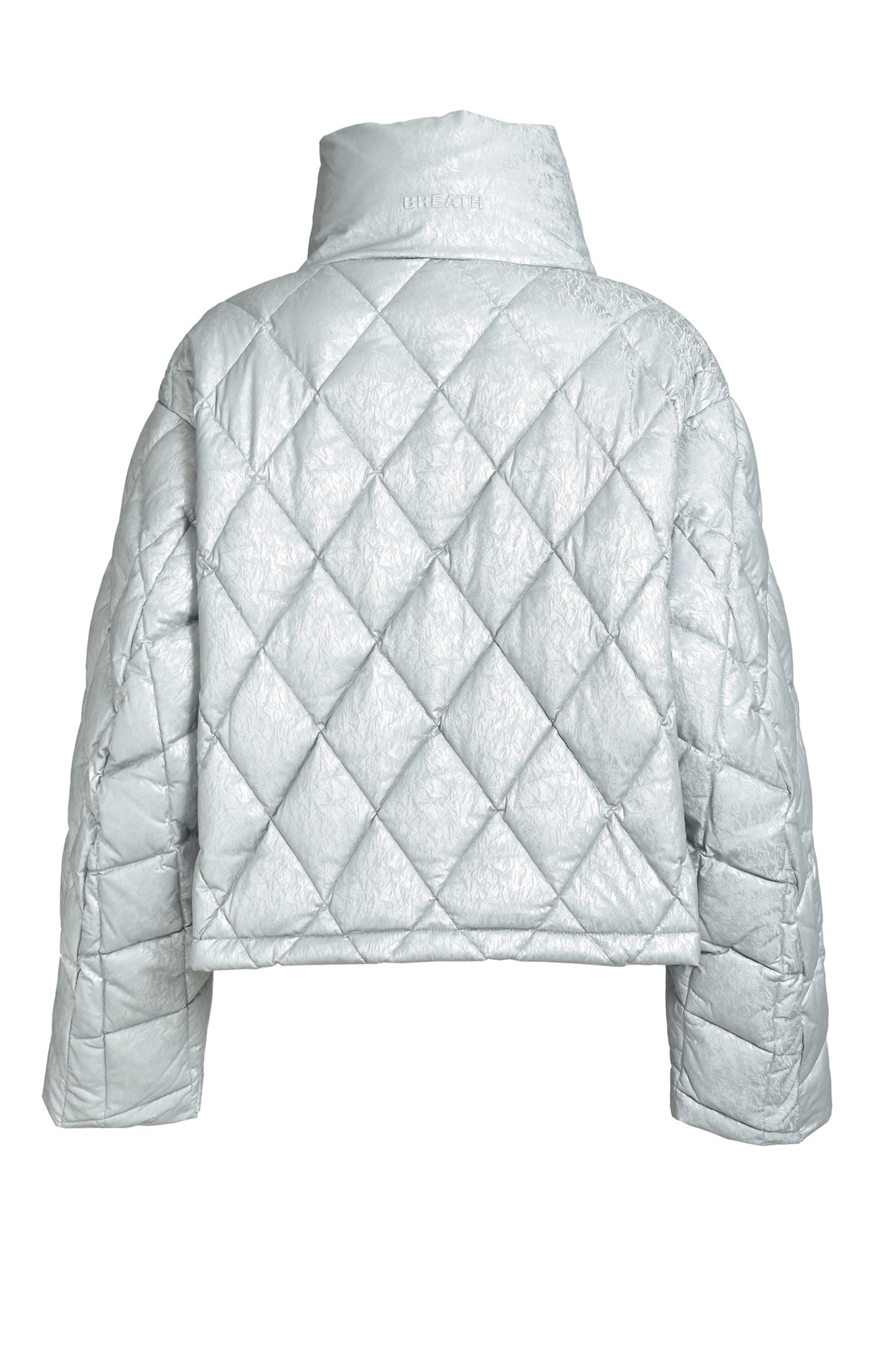 FAUX LEATHER SHINY QUILTING DOWN JACKET / SILVER