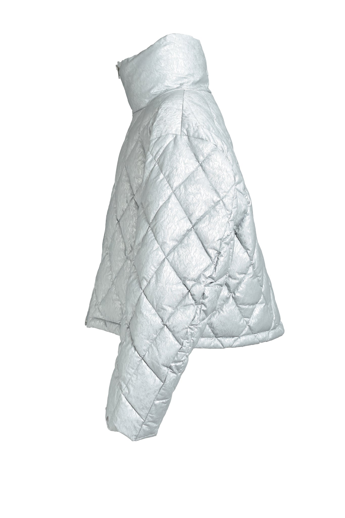 FAUX LEATHER SHINY QUILTING DOWN JACKET / SILVER