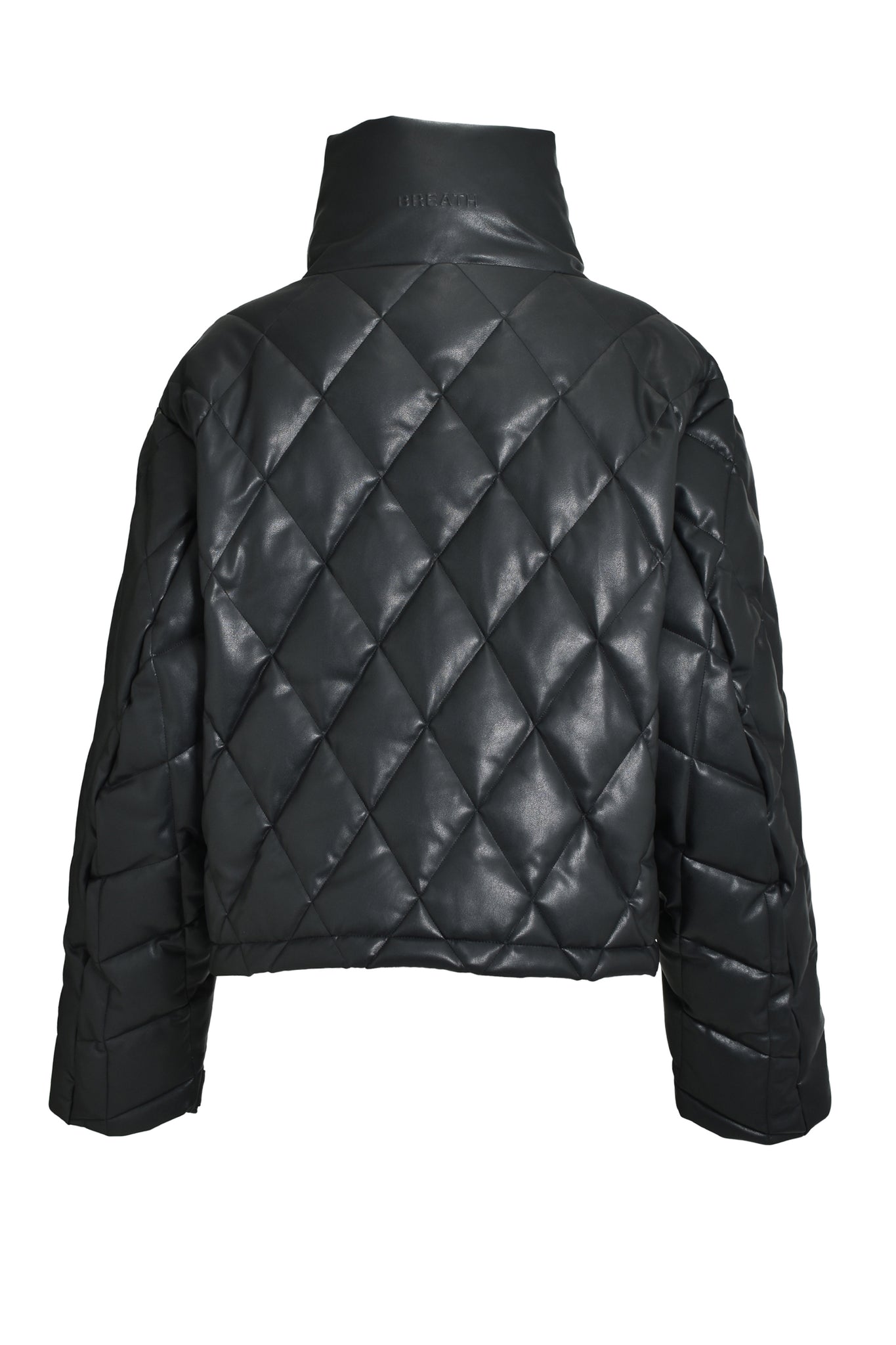 FAUX LEATHER QUILTING DOWN JACKET / BLACK