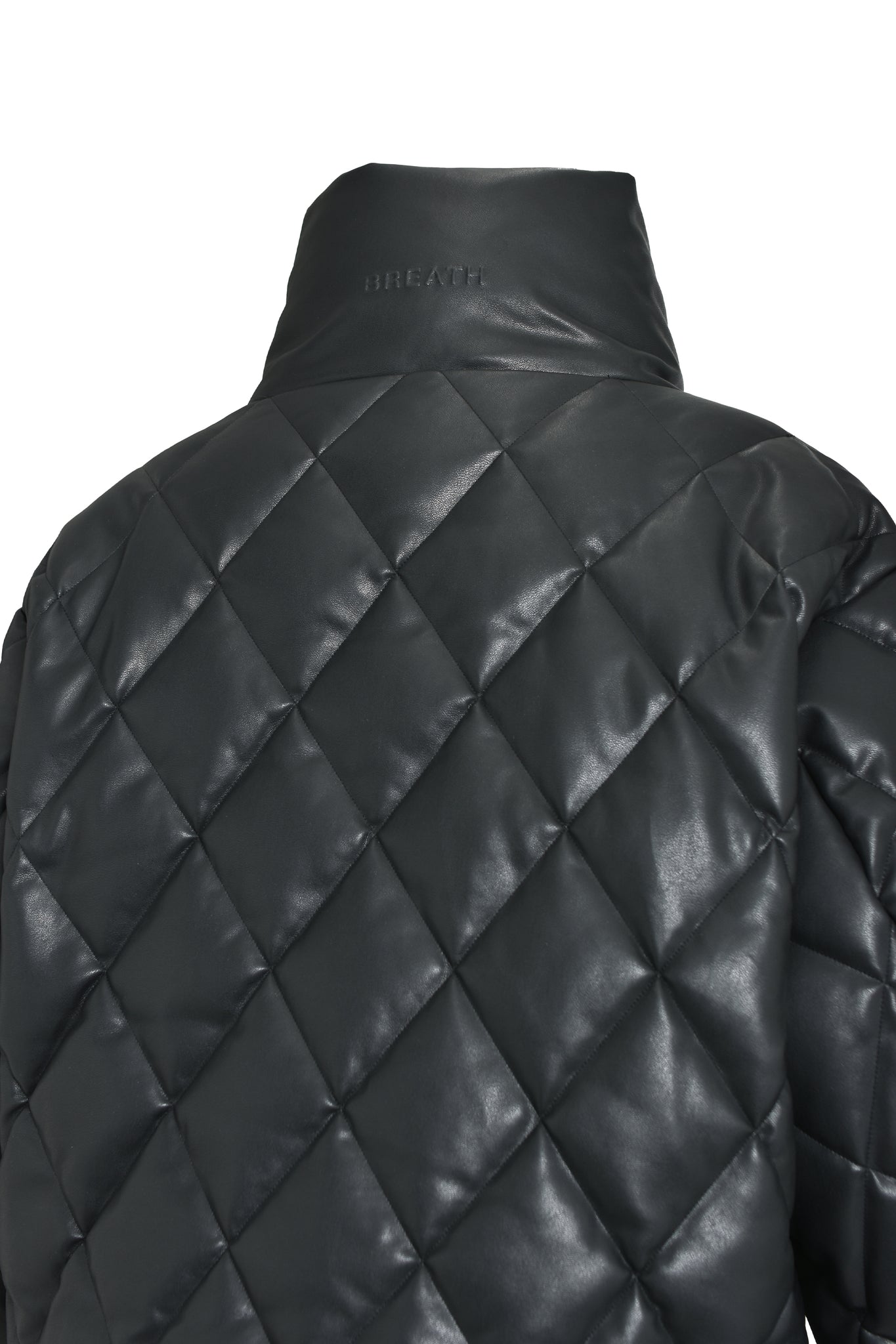 FAUX LEATHER QUILTING DOWN JACKET / BLACK
