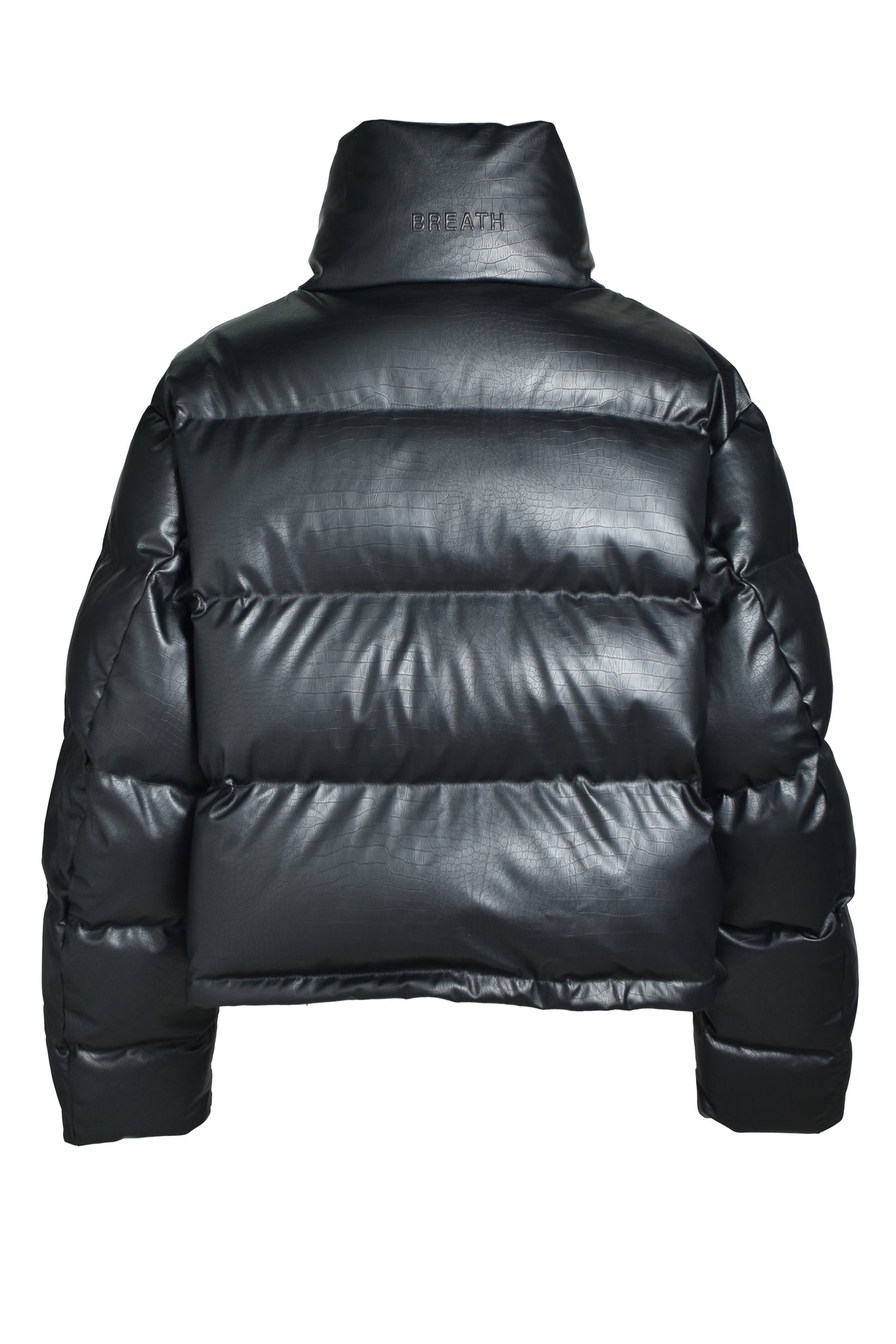 FAUX LEATHER MATTE CROCODILE DOWN JACKET / BLACK