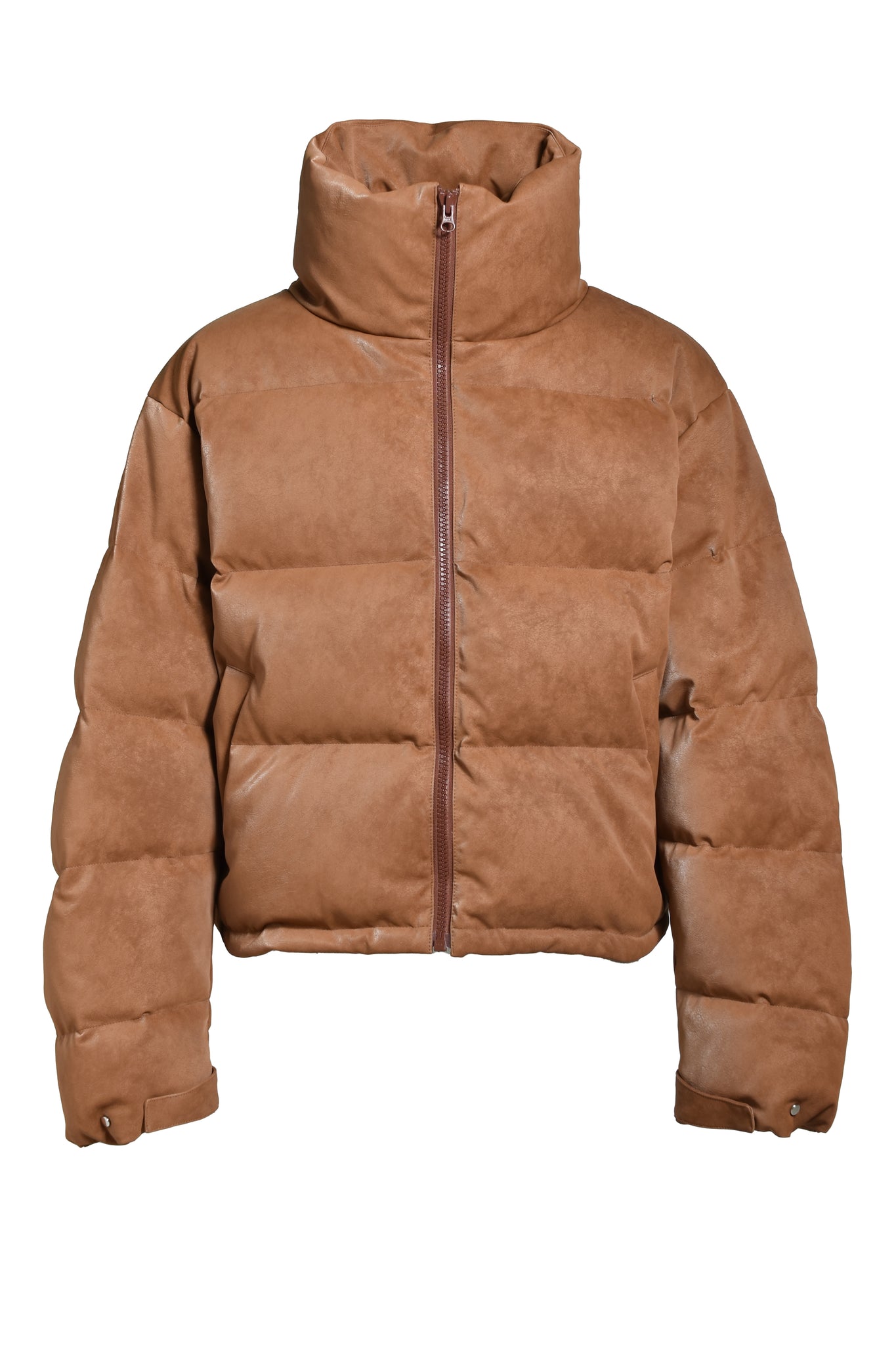 FAUX LEATHER SHRINK DOWN JACKET / BROWN