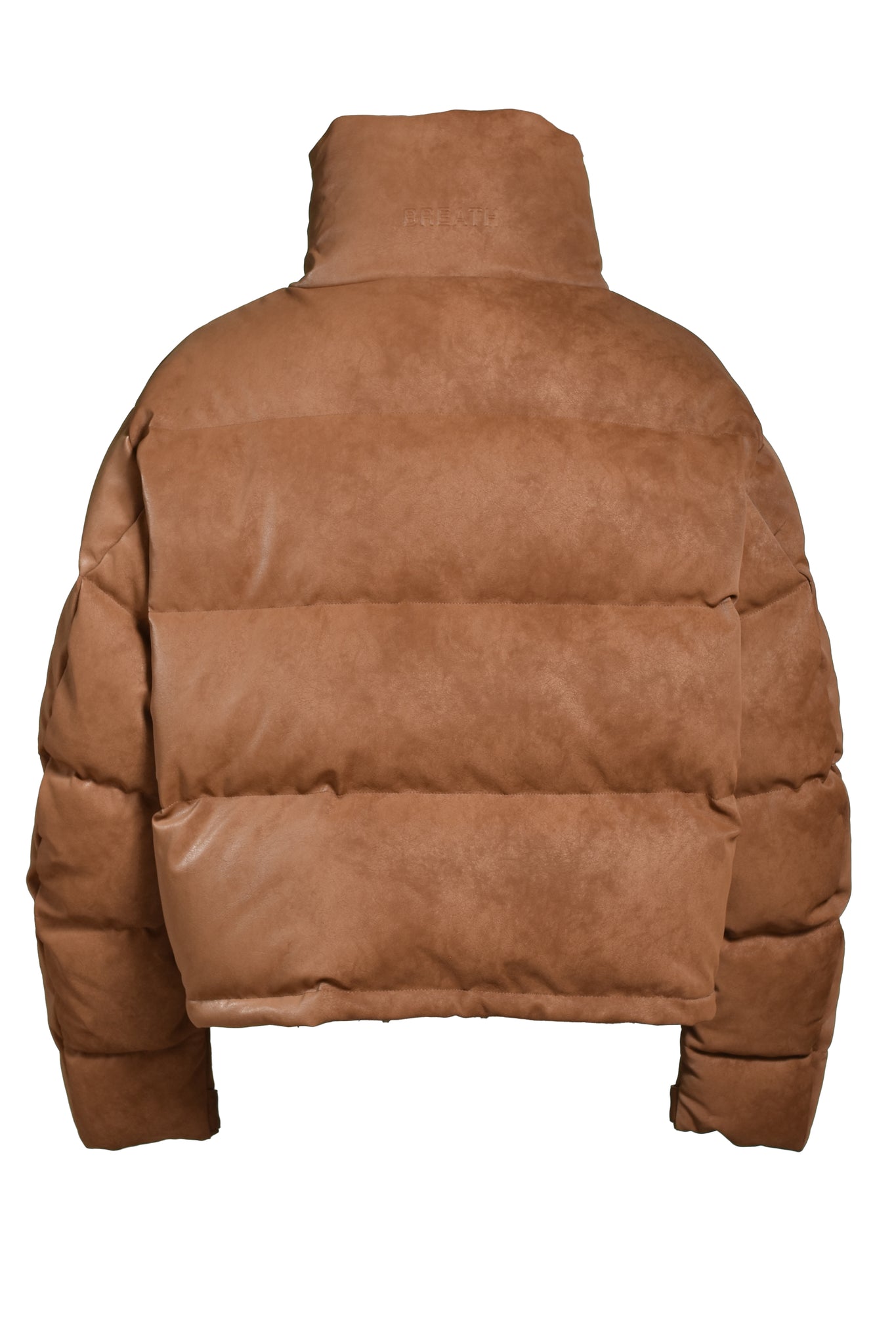 FAUX LEATHER SHRINK DOWN JACKET / BROWN