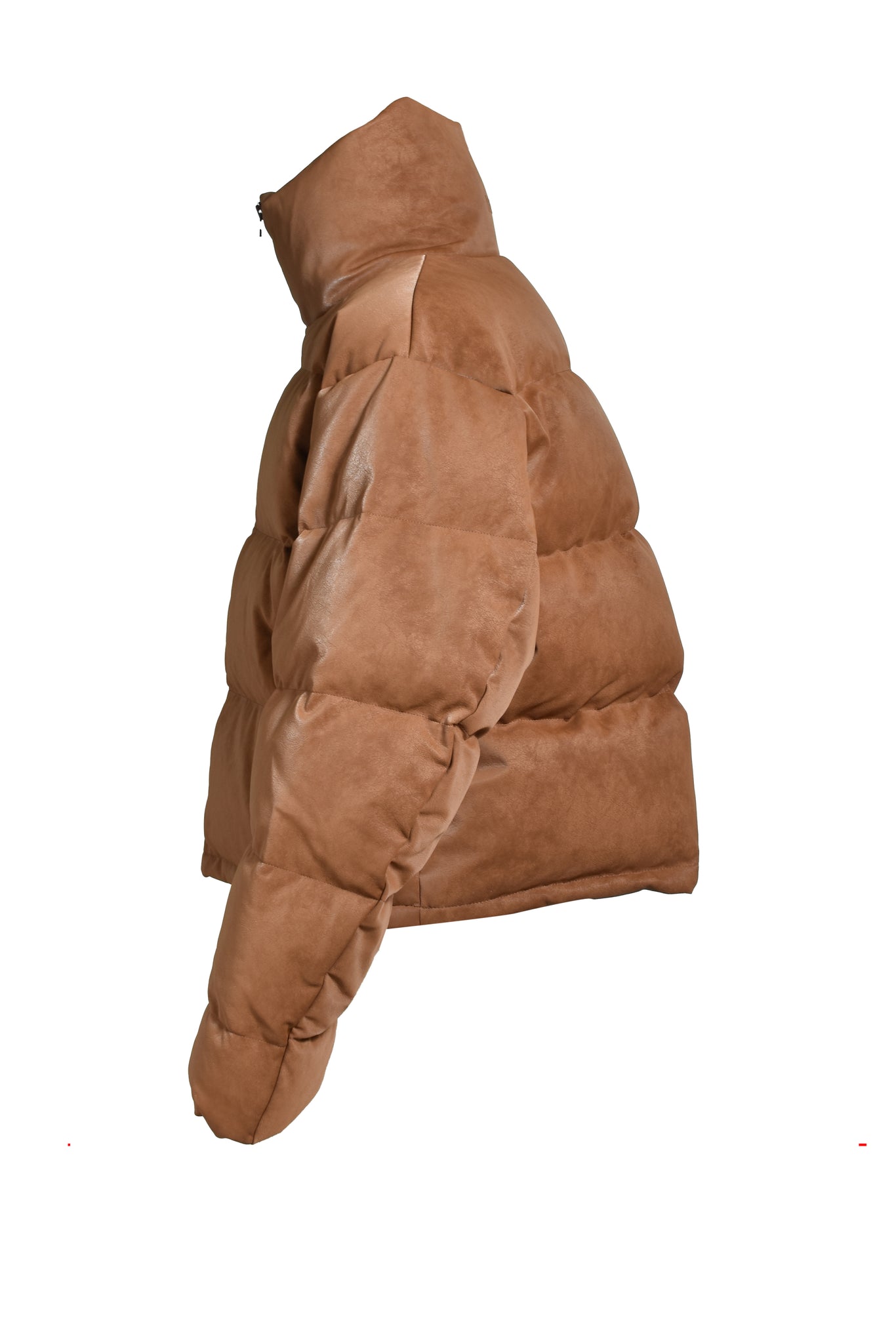 FAUX LEATHER SHRINK DOWN JACKET / BROWN