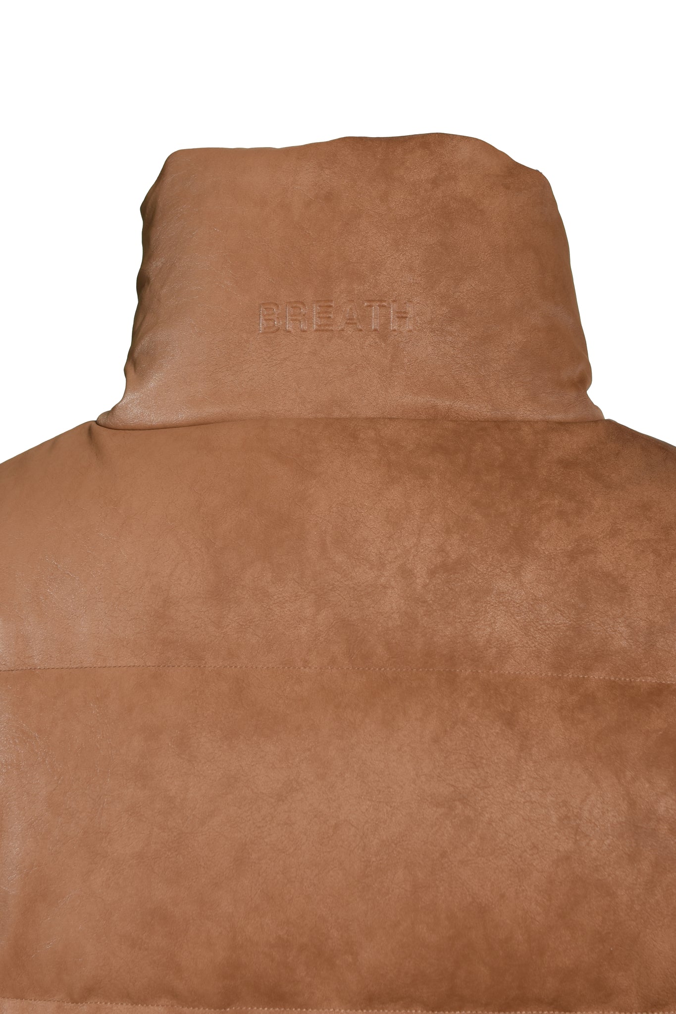 FAUX LEATHER SHRINK DOWN JACKET / BROWN