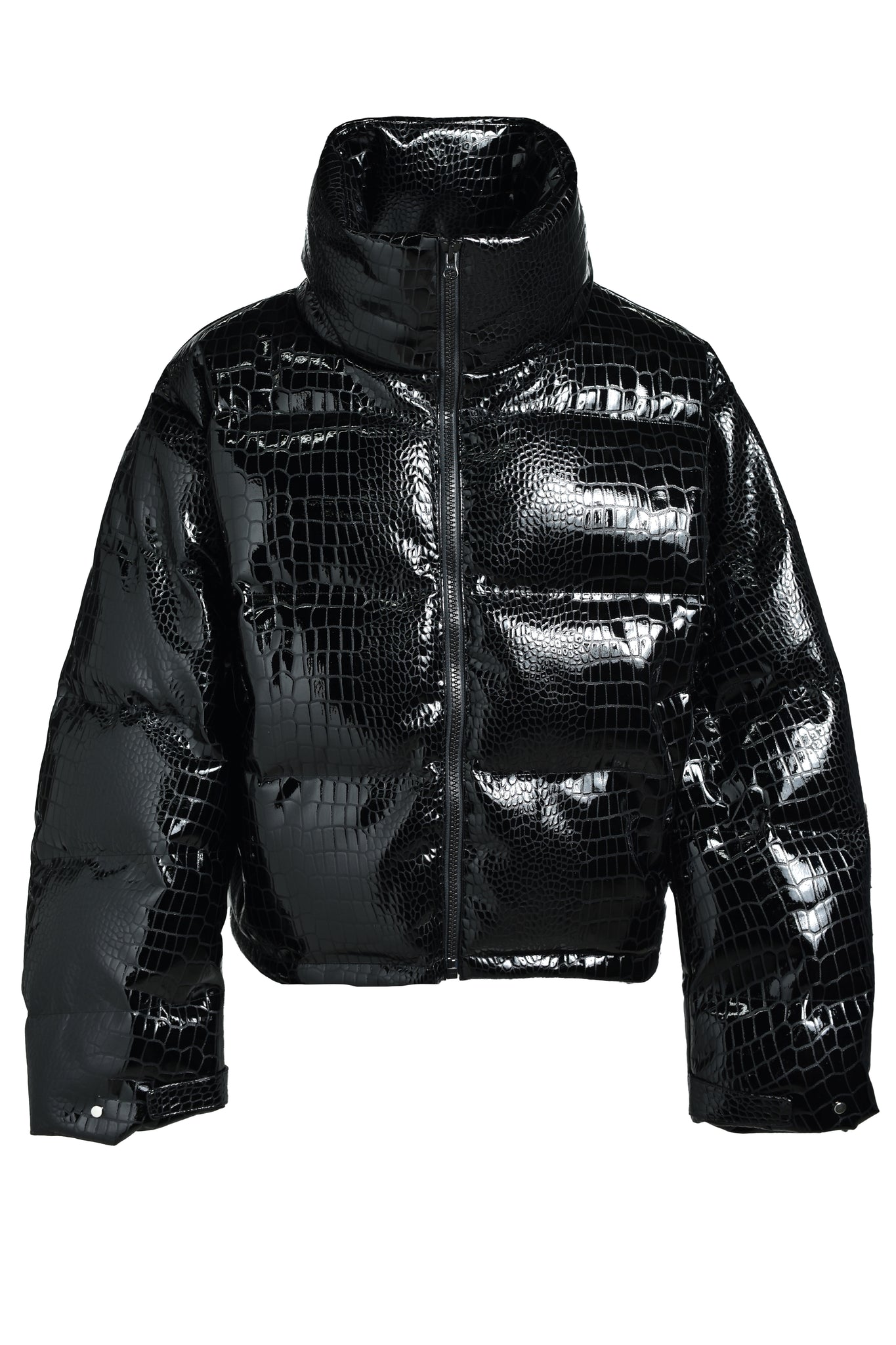 FAUX LEATHER CROCODILE DOWN JACKET / BLACK
