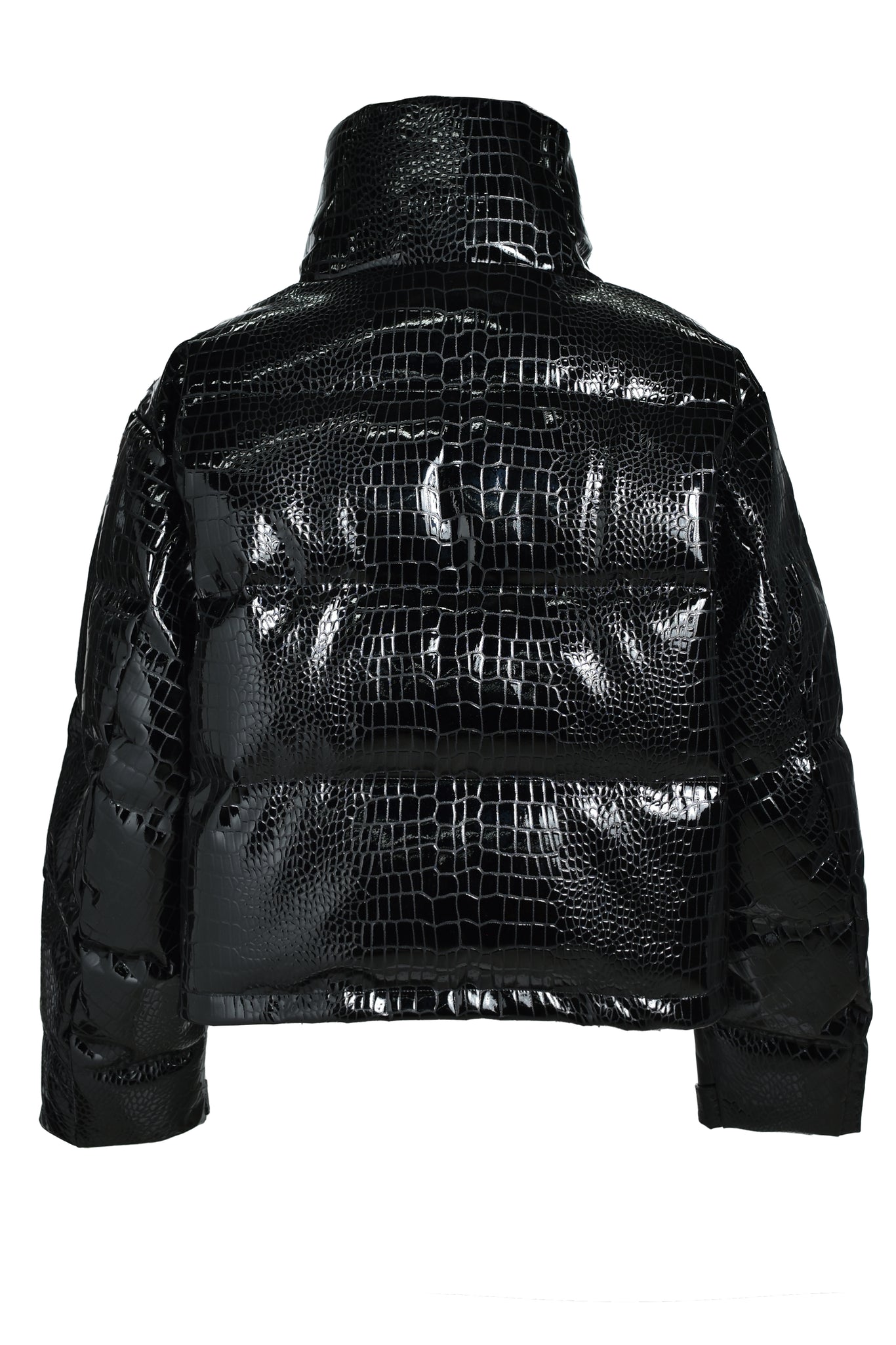 FAUX LEATHER CROCODILE DOWN JACKET / BLACK