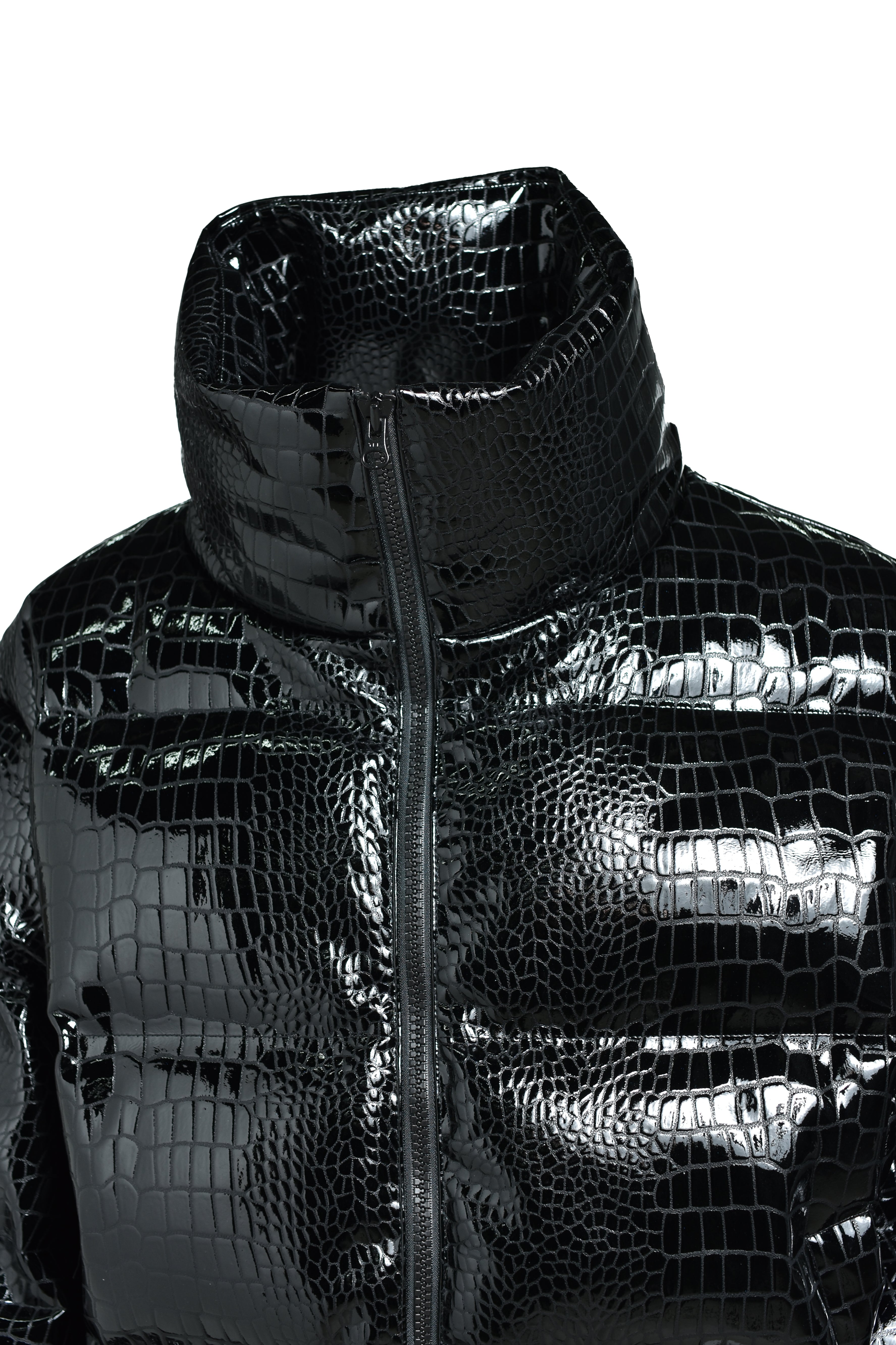FAUX LEATHER CROCODILE DOWN JACKET / BLACK｜BREATH ブレス - BAD