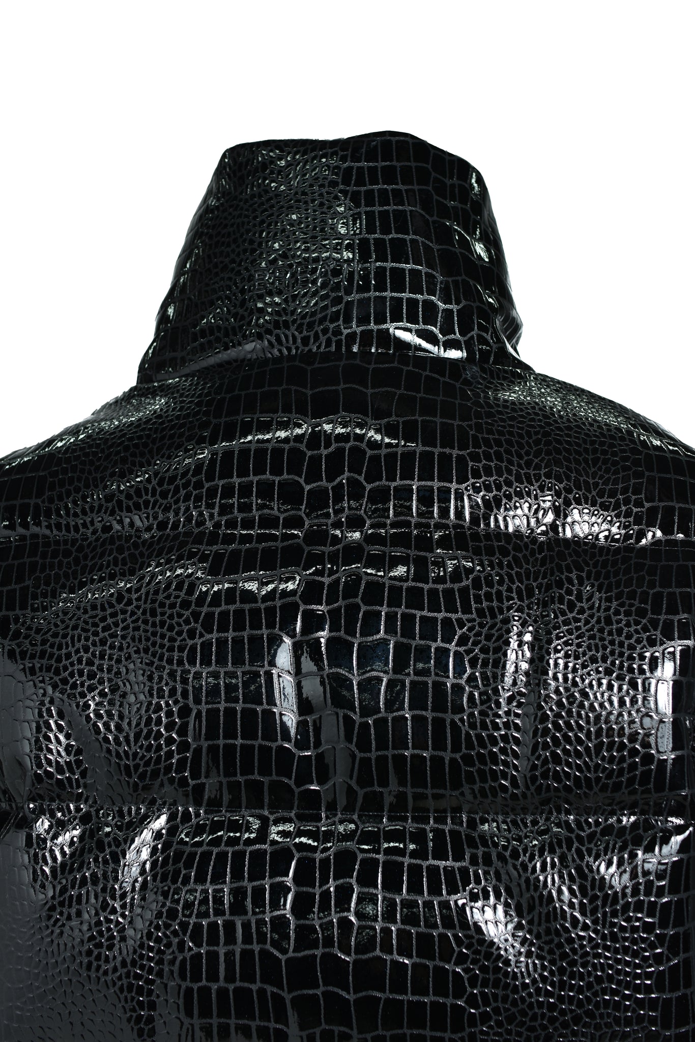 FAUX LEATHER CROCODILE DOWN JACKET / BLACK