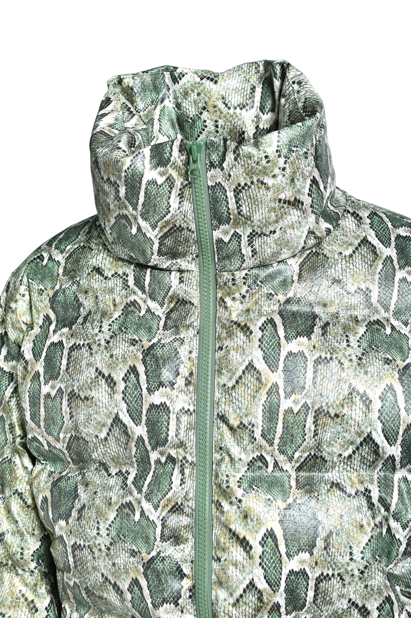 FAUX LEATHER SNAKE DOWN JACKET / GREEN SNAKE