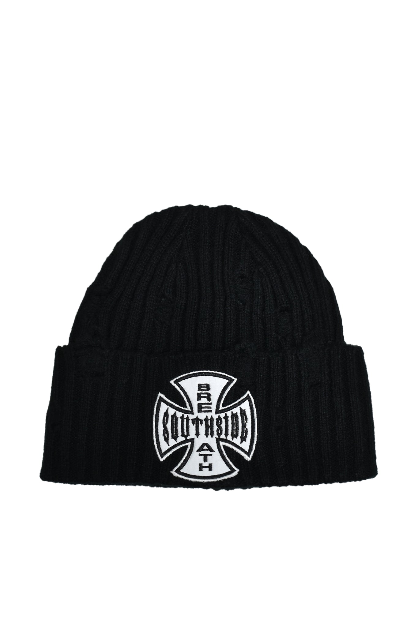 SOUTHSIDE CROSS DAMAGE RIB BEANIE / BLACK