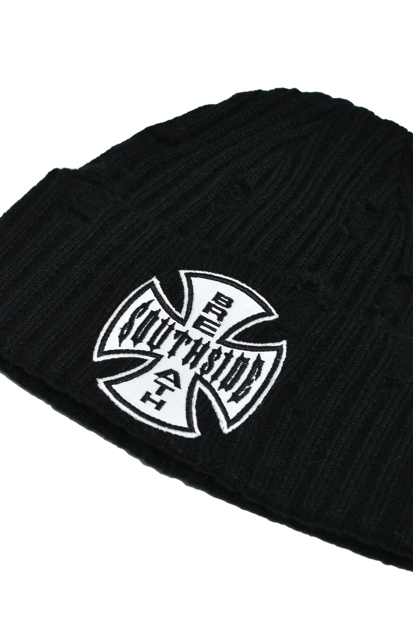 SOUTHSIDE CROSS DAMAGE RIB BEANIE / BLACK