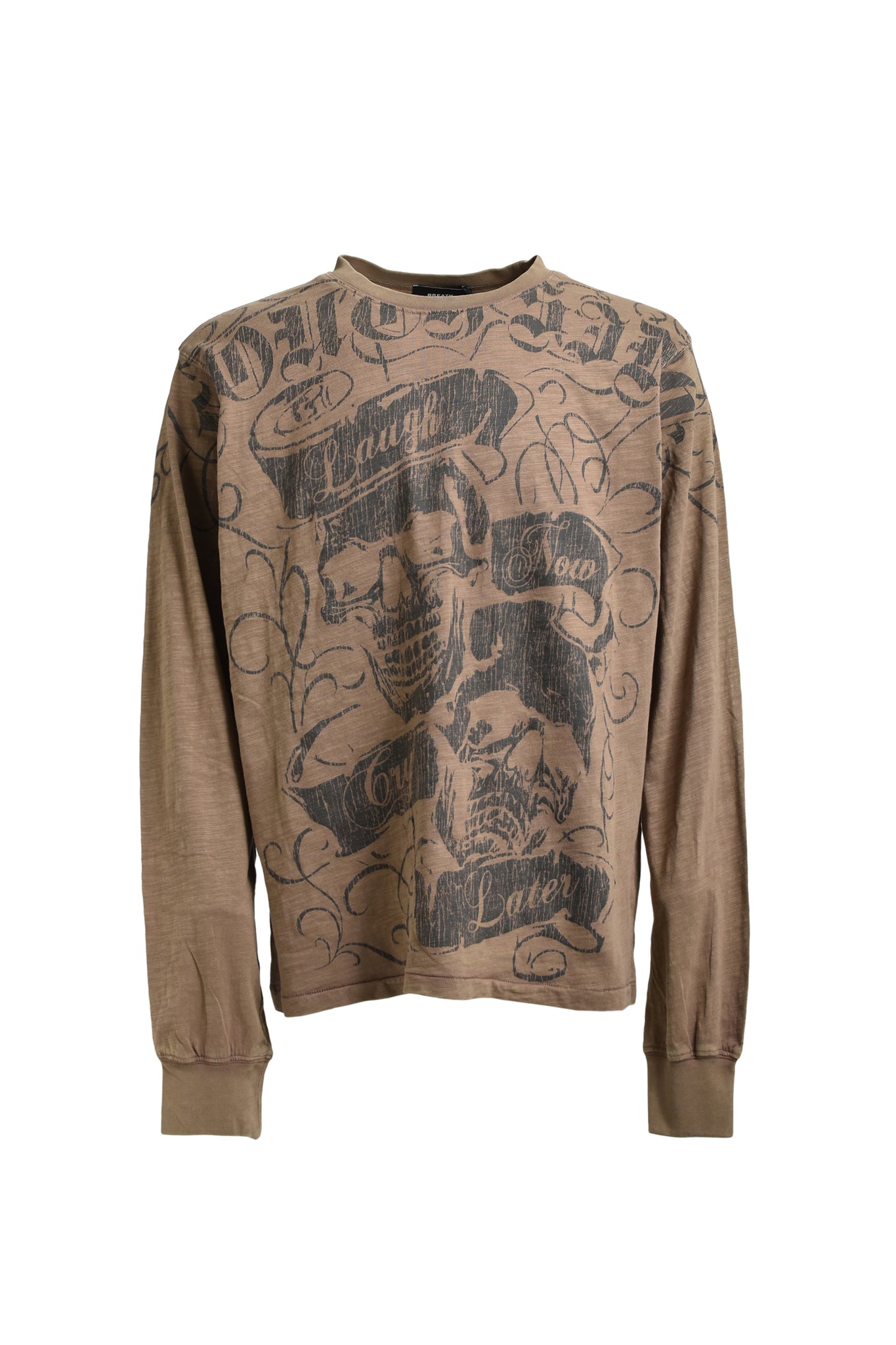 SKULL WASH LS TEE / BROWN