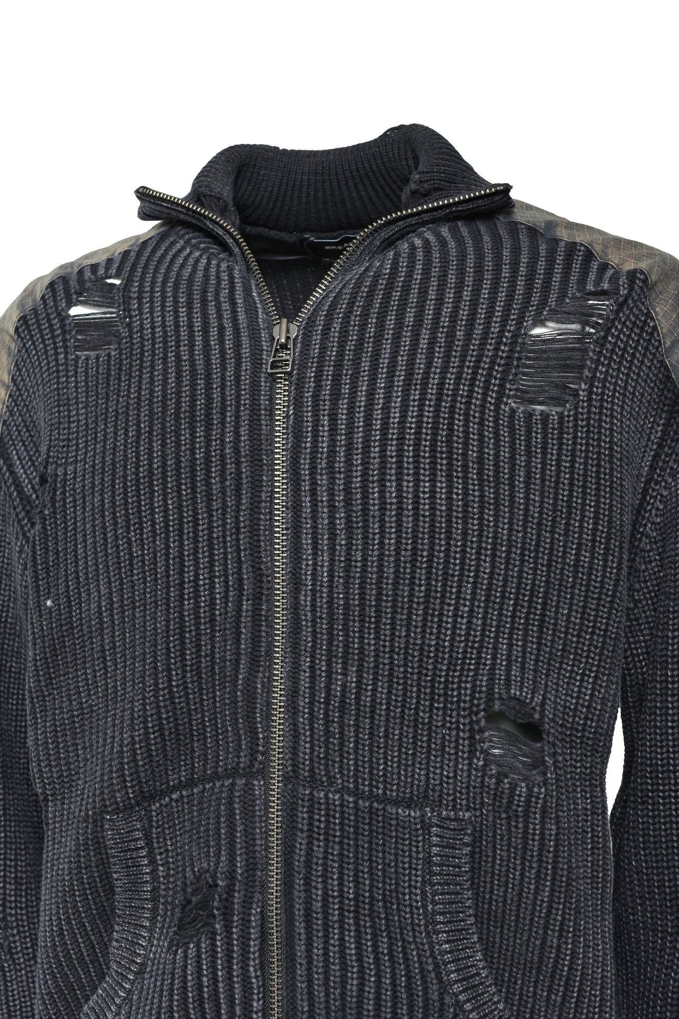 OVERDIE DAMAGE ZIP KNIT / BLACK