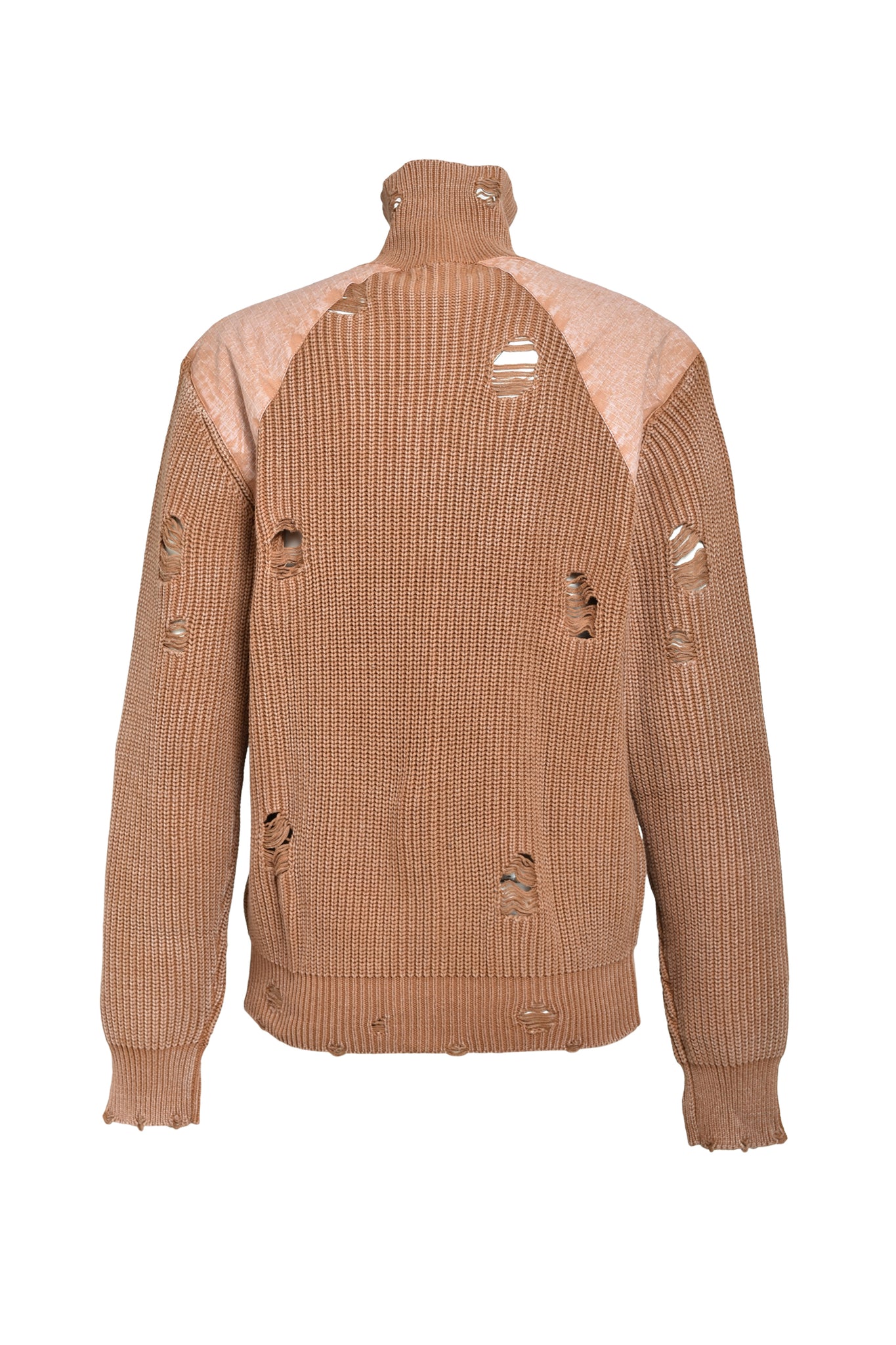 OVERDIE DAMAGE ZIP KNIT/ BROWN