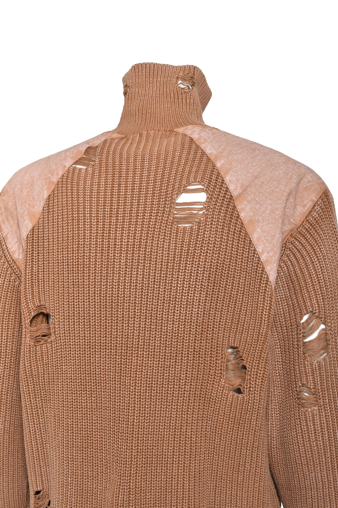 OVERDIE DAMAGE ZIP KNIT/ BROWN