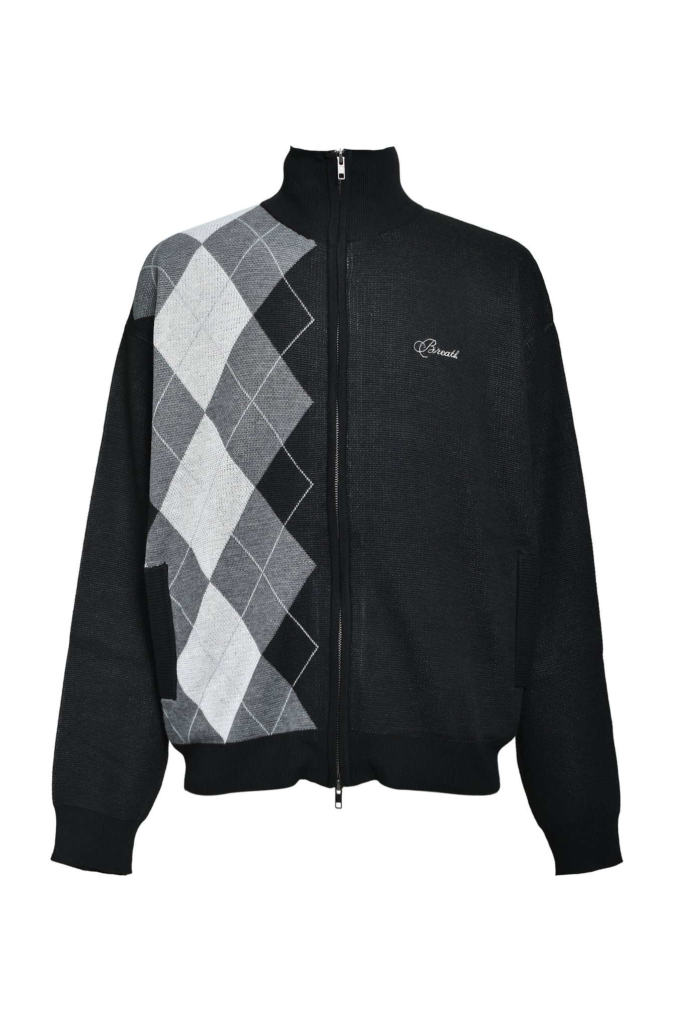 ARGYLE ZIP KNIT JACKET / BLACK