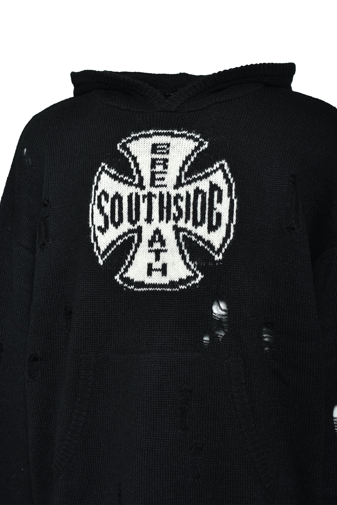 SOUTHSIDE CROSS DAMAGE MOHAIR HOODIE / BLACK