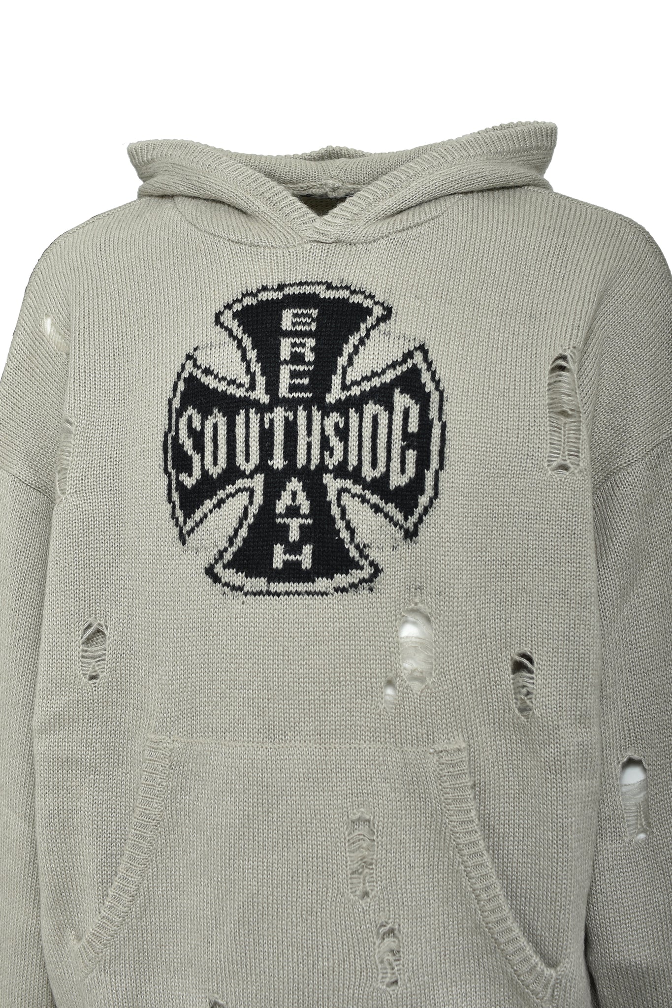 SOUTHSIDE CROSS DAMAGE MOHAIR HOODIE / DUST