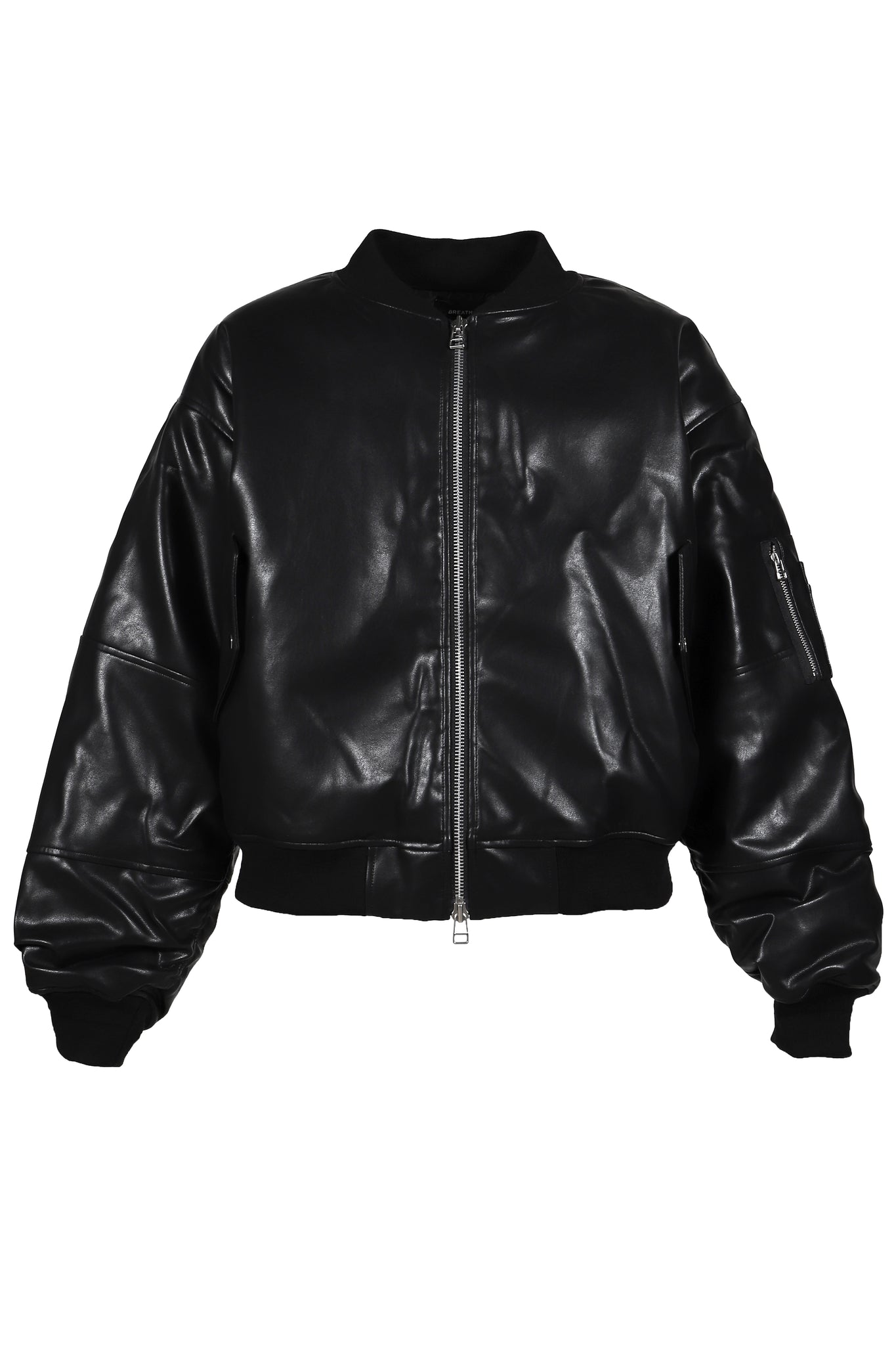 FAUX LEATHER BOMBER JACKET / BLACK